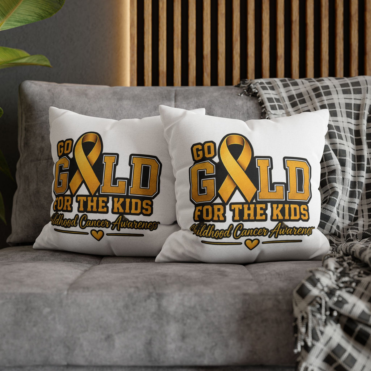 Childhood Cancer Awareness Pillow - "Go Gold For The Kids" Square Throw Pillowcase