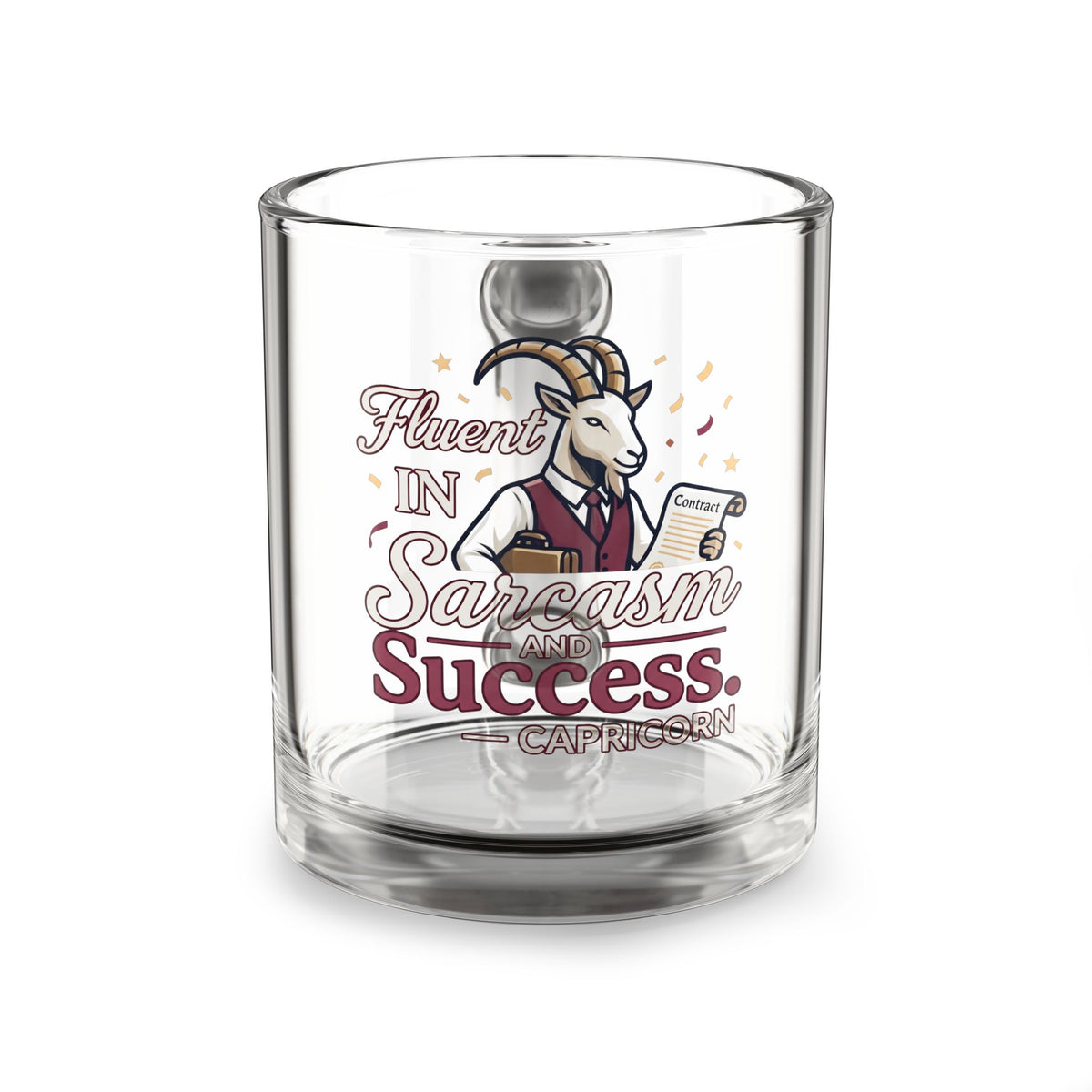 Capricorn Glass Mug 10oz — "Fluent in Sarcasm and Success" Novelty Coffee Cup