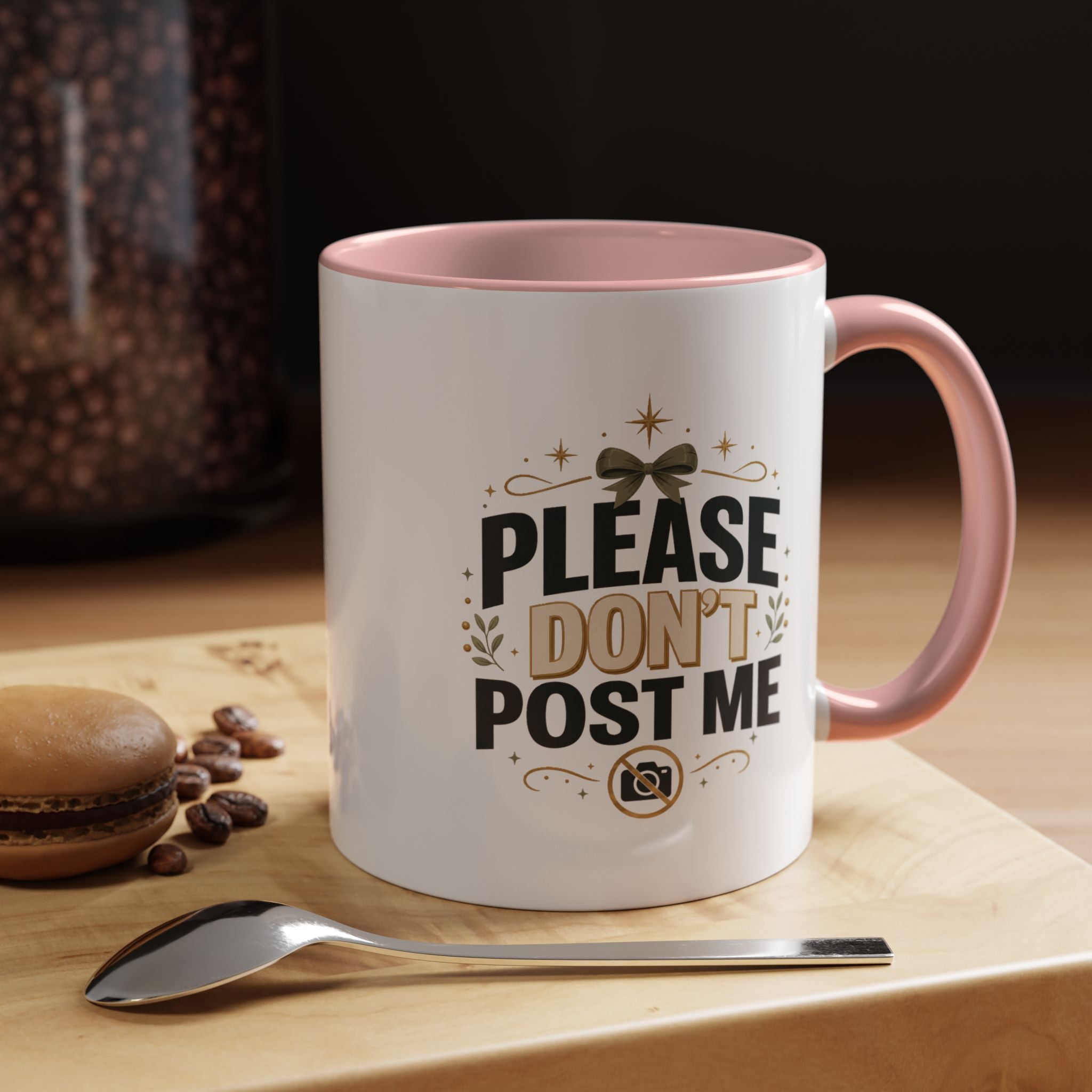 Christmas Please Don't Post Me Accent Coffee Mug — Funny Privacy Camera Gift