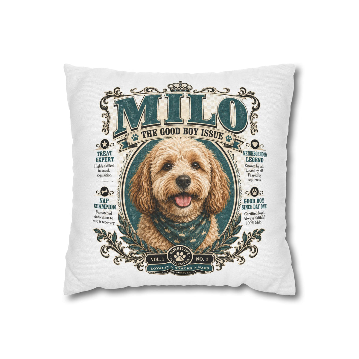 Dog Pillowcase — Personalized 'Milo The Good Boy Issue' Decorative Throw Pillowcase Milo Bailey Dog Dad Mom