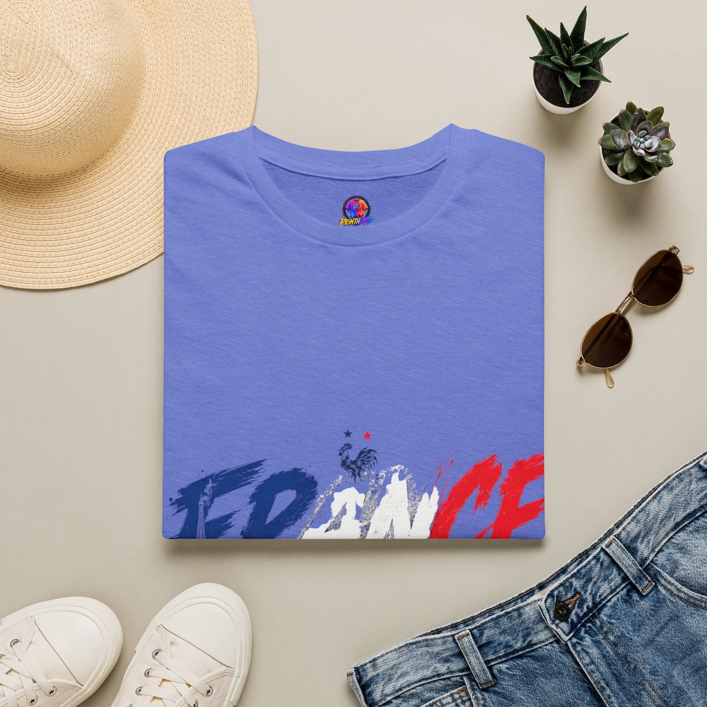 France Brushstroke Graphic T-Shirt — Tricolor Soccer/Travel Fan Tee