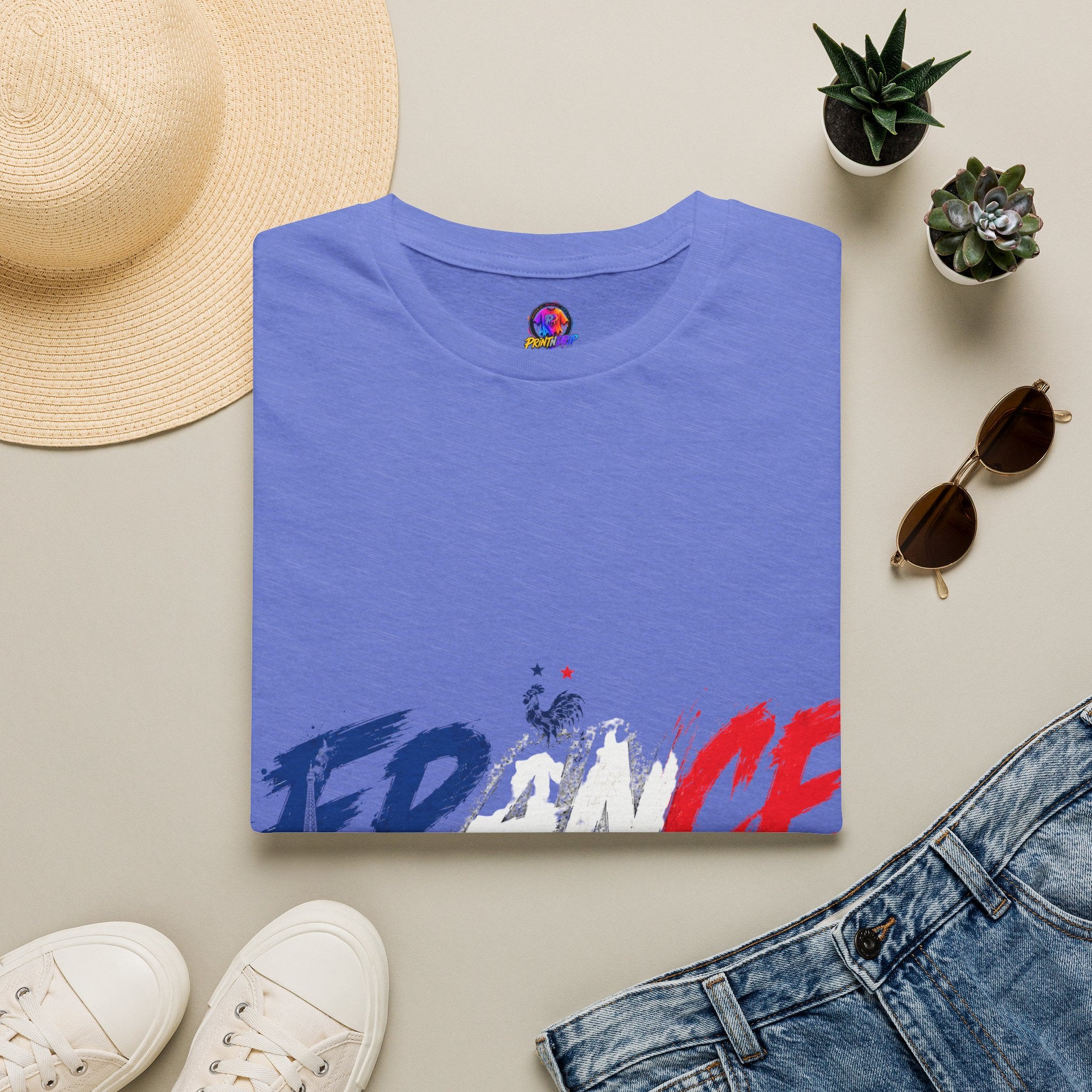 France Brushstroke Graphic T-Shirt — Tricolor Soccer/Travel Fan Tee