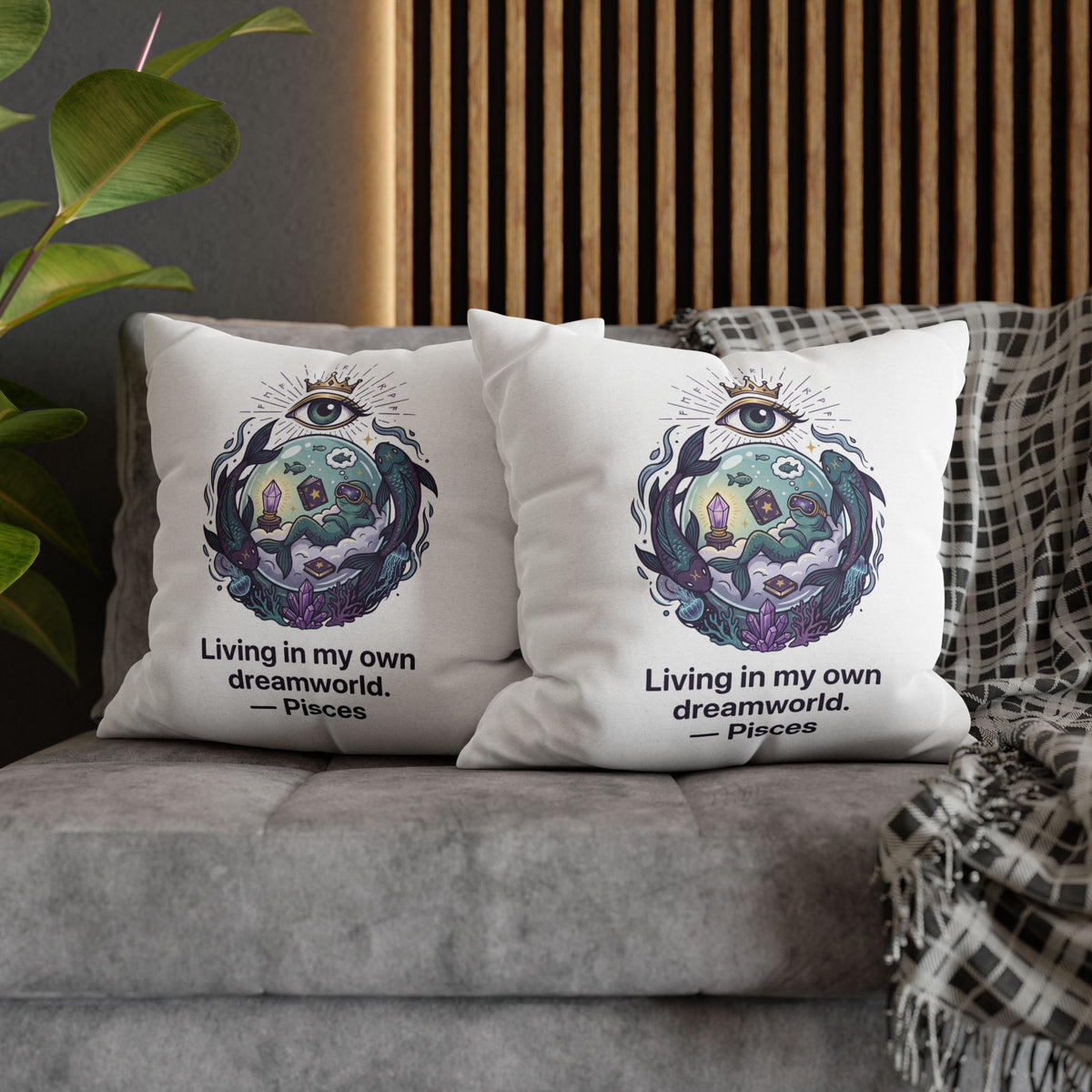 Pisces Dreamworld Decorative Pillowcase — "Living in my own dreamworld" Zodiac Cushion Cover