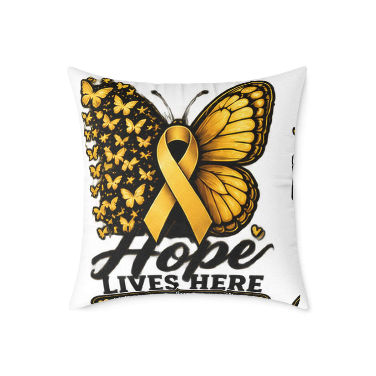 Childhood Cancer Hope Lives Here Butterfly Awareness Pillow