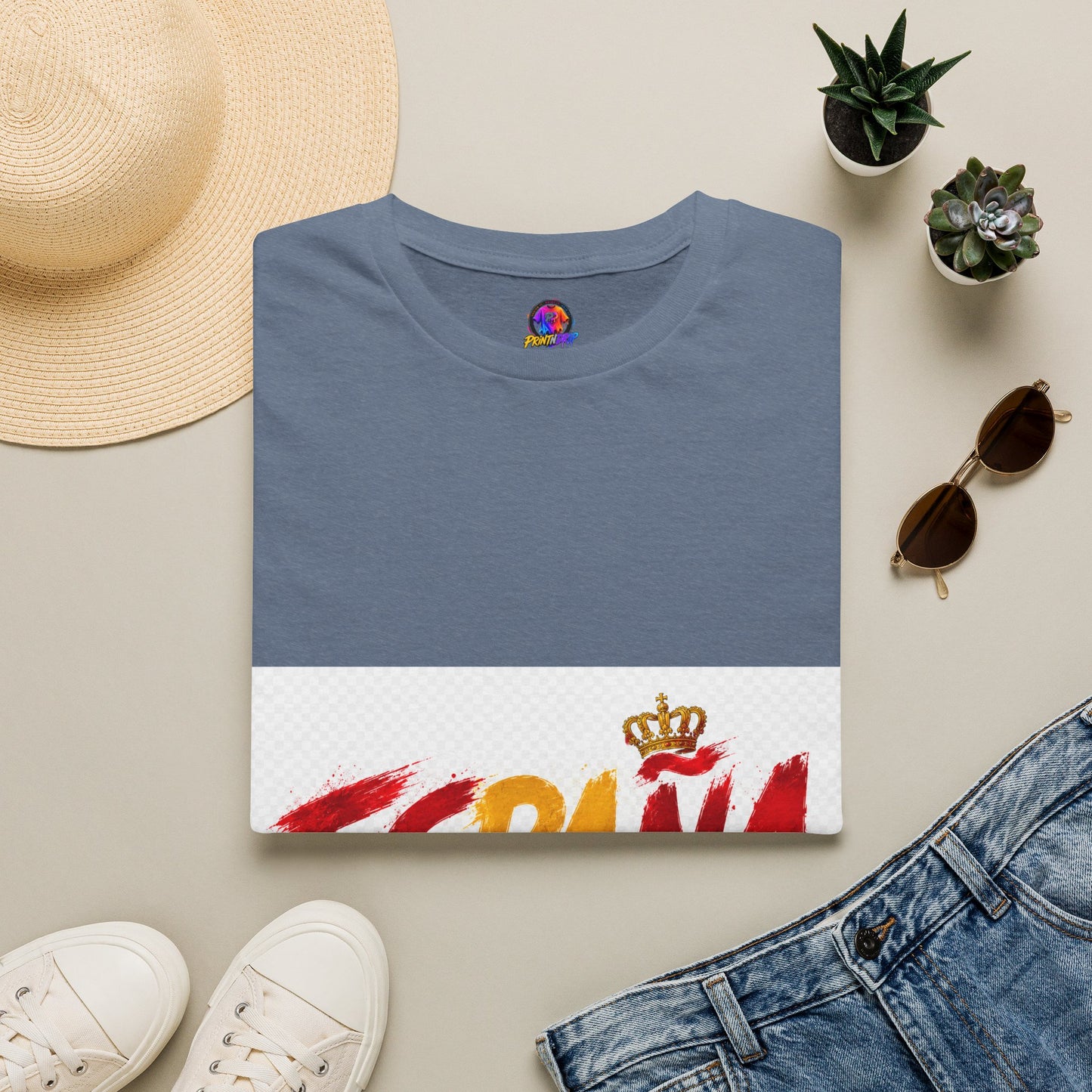 Spain  Graphic T-Shirt — Spanish Flag Brushstroke Design with Crown