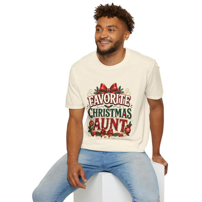 Favorite Christmas Aunt T-Shirt — Festive Holiday Auntie Tee with Bow & Holly