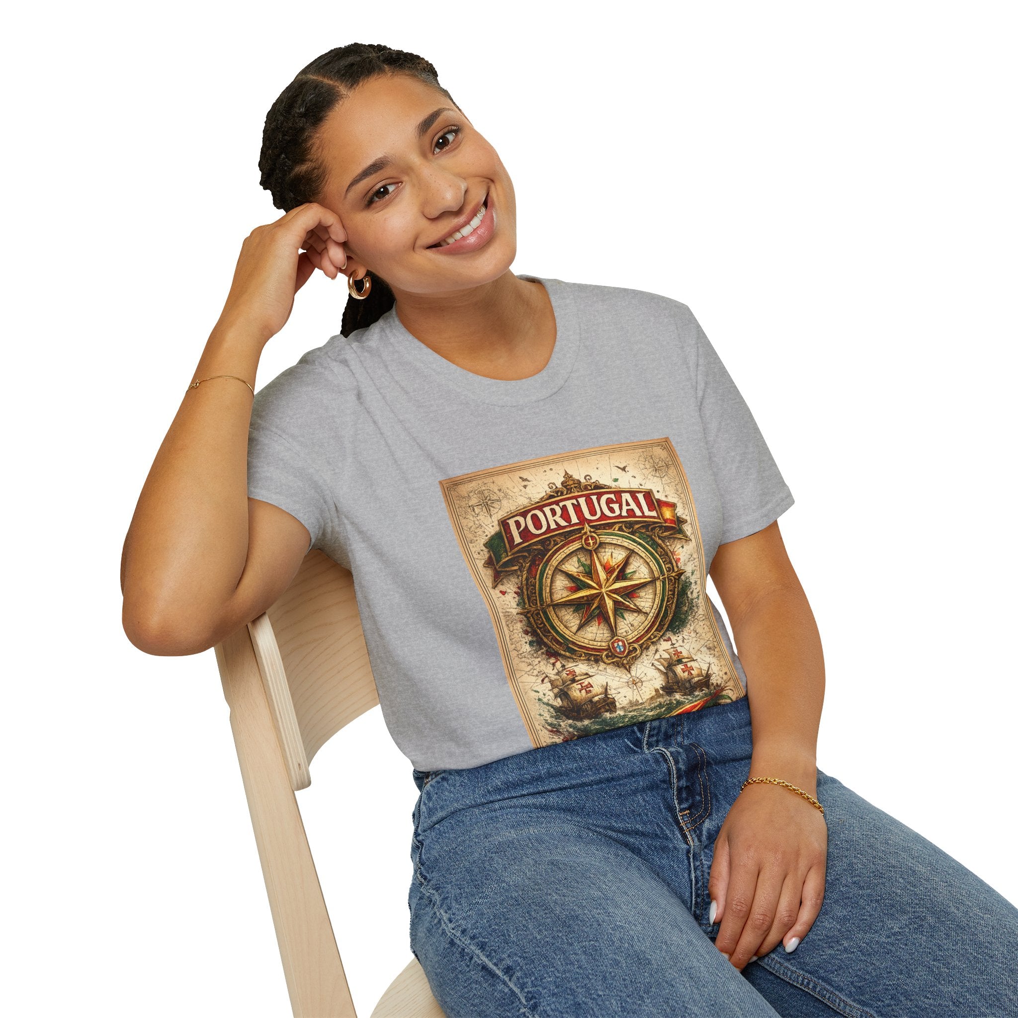 Portugal Compass T‑Shirt — Vintage Nautical Travel Tee