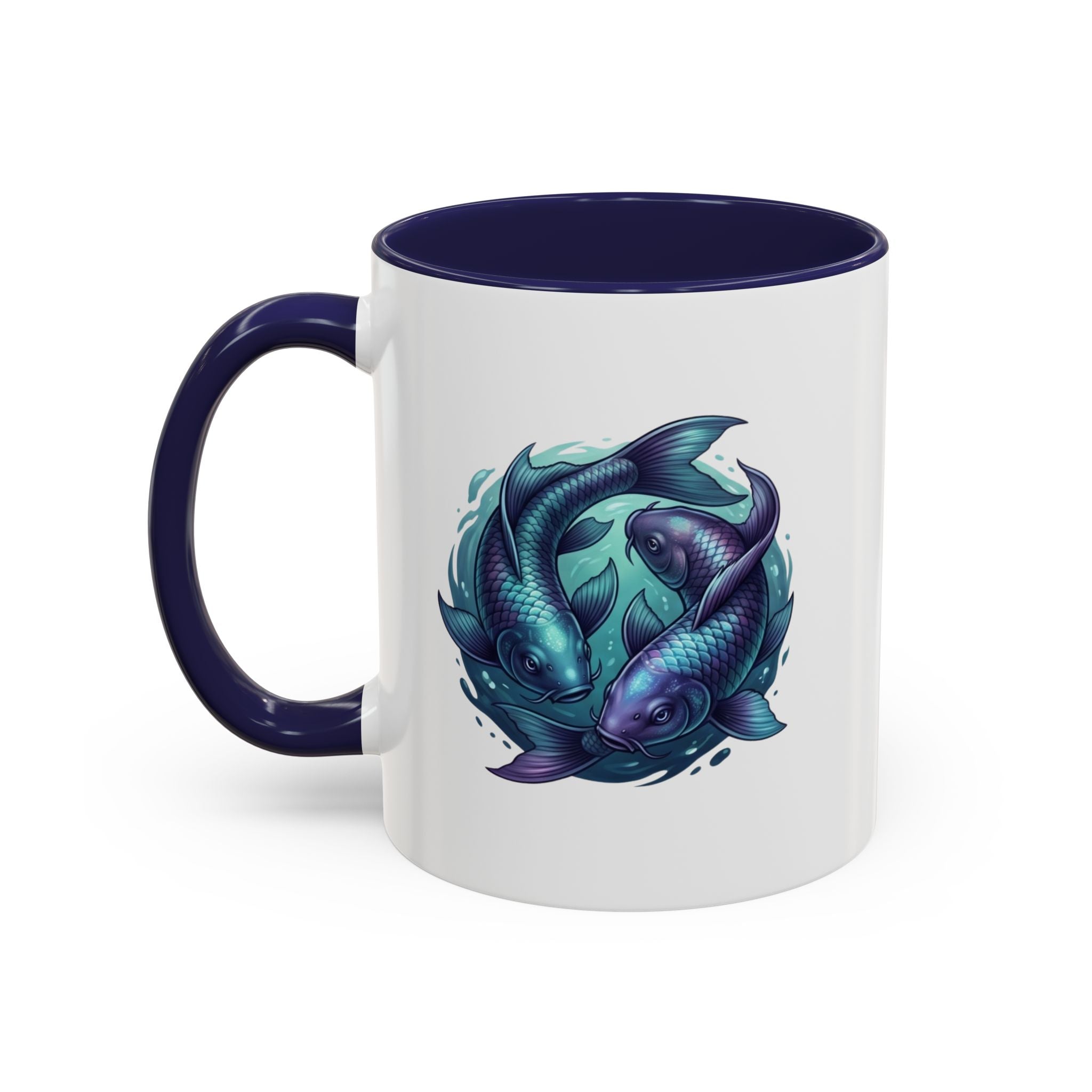 Koi Fish Accent Coffee Mug — Blue Pisces Ceramic Mug