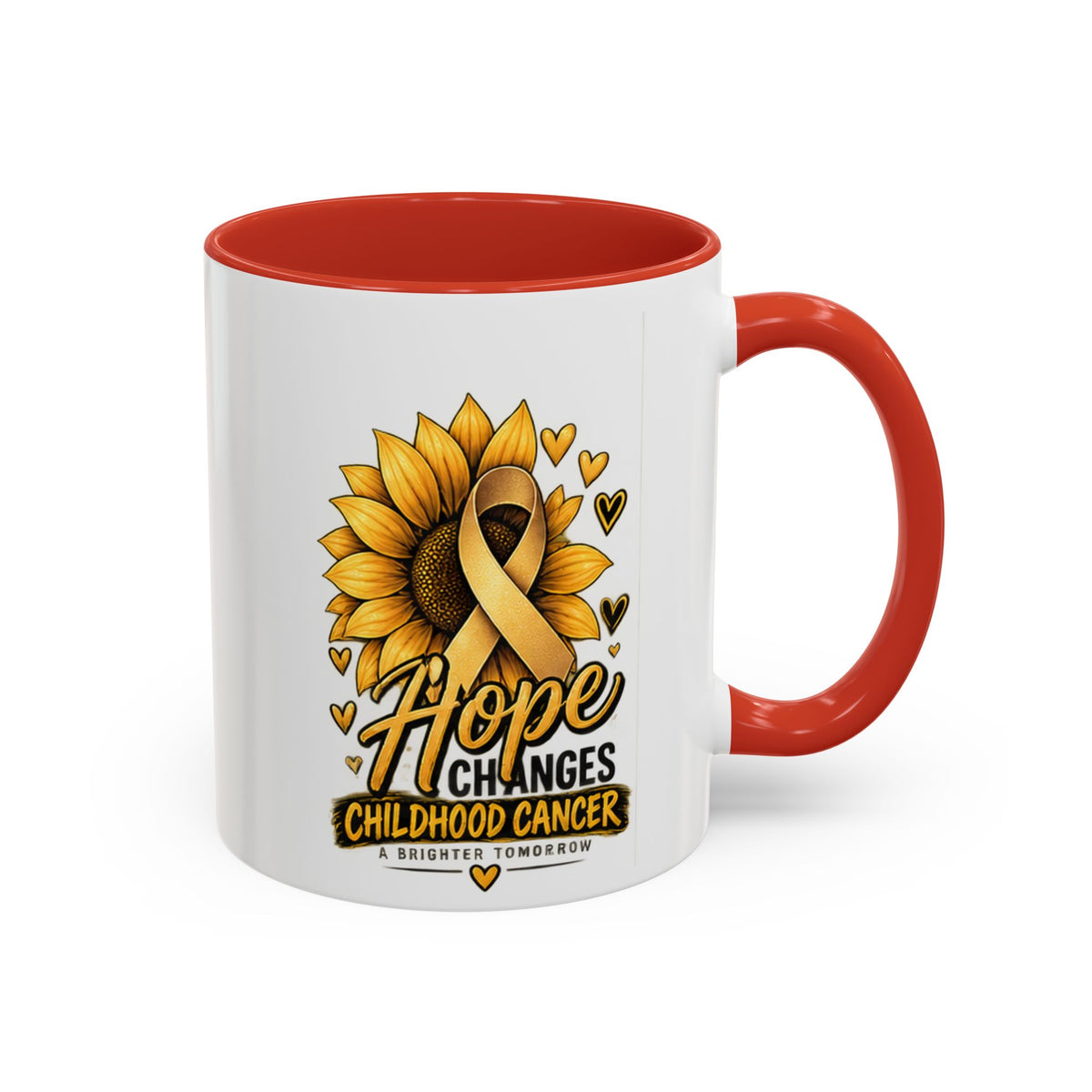 Hope Changes Childhood Cancer Mug – Gold Ribbon Sunflower Accent Coffee Cup (11/15oz)