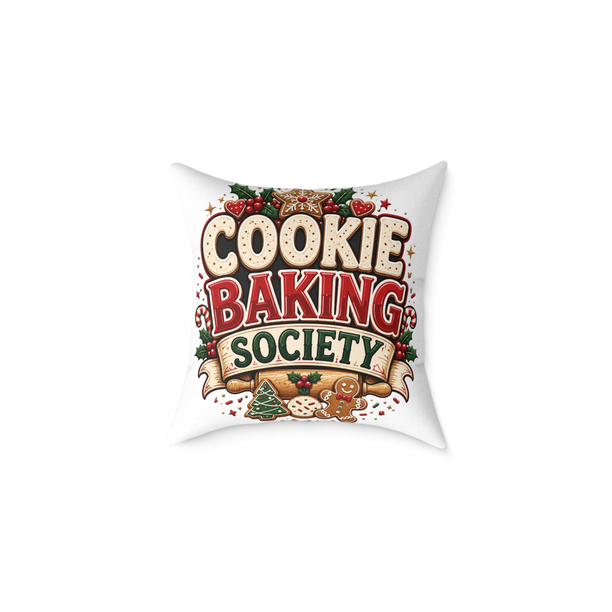 Christmas Cookie Baking Society Pillow — Holiday Baking Decorative Throw Pillow