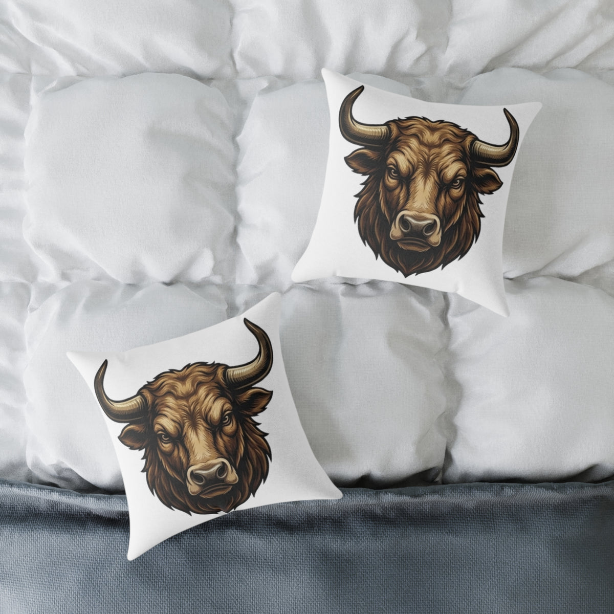 Taurus Bull Head  Square Poly Canvas Pillow