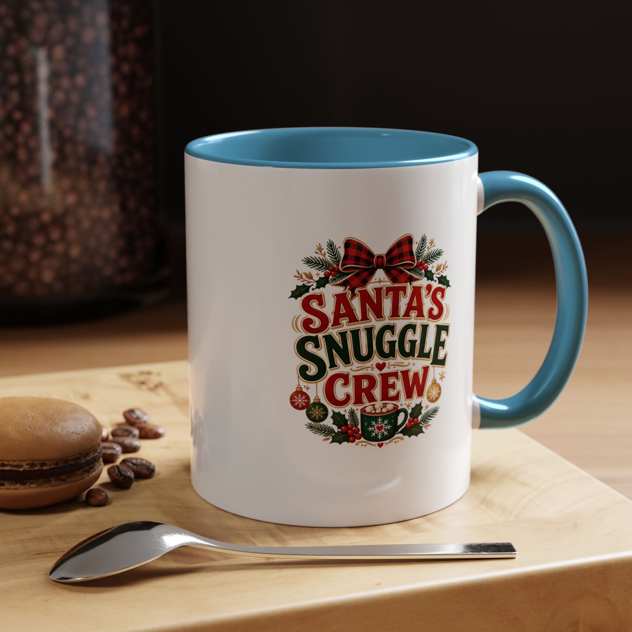 Santa’s Snuggle Crew Accent Coffee Mug — Holiday Christmas Cocoa Cup