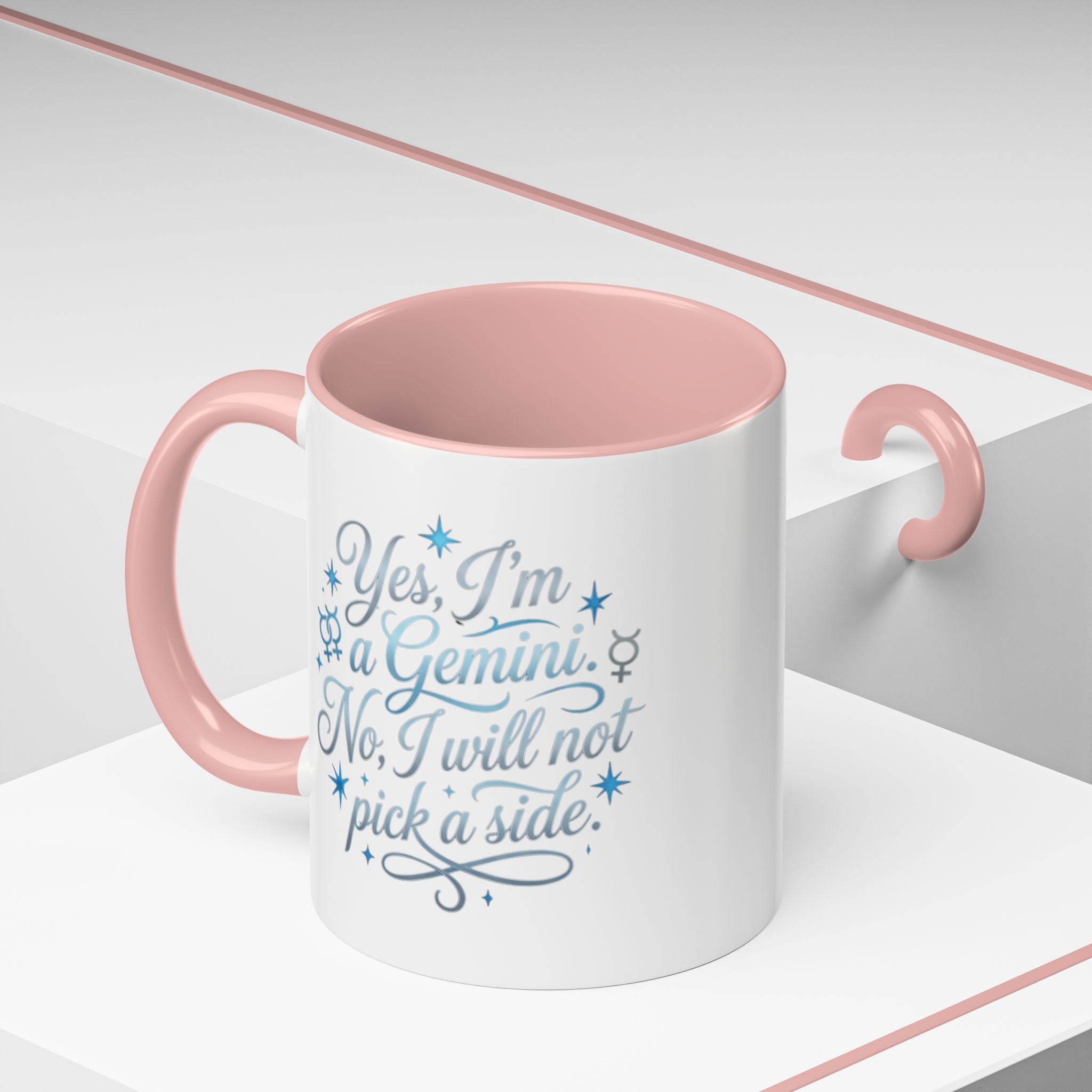 Gemini Zodiac Accent Coffee Mug – “Yes, I’m a Gemini. No, I will not pick a side.” – Astrological Gift
