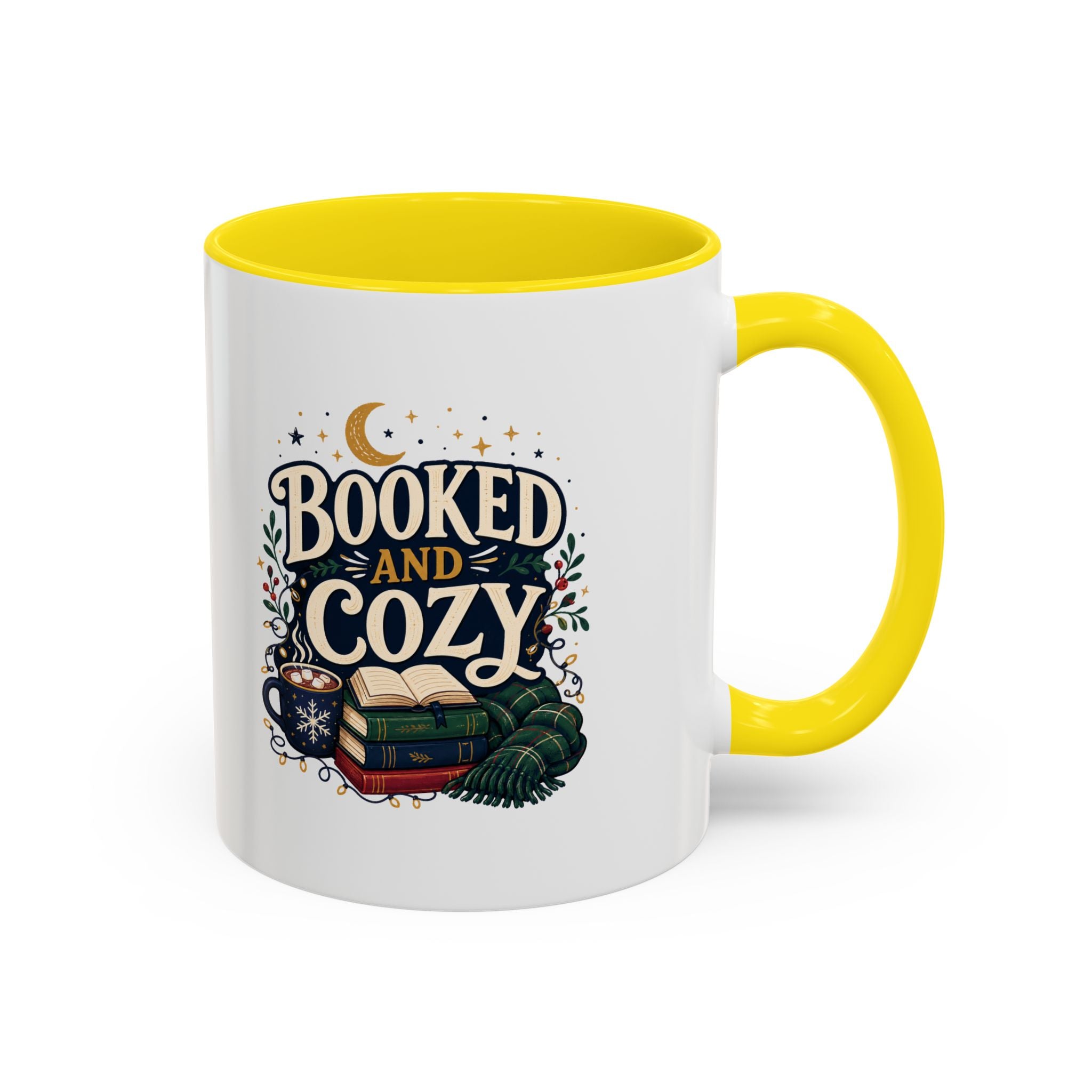 Modern Day Christmas Booked and Cozy Accent Coffee Mug — Book Lover Tea & Coffee Cup (11/15oz)
