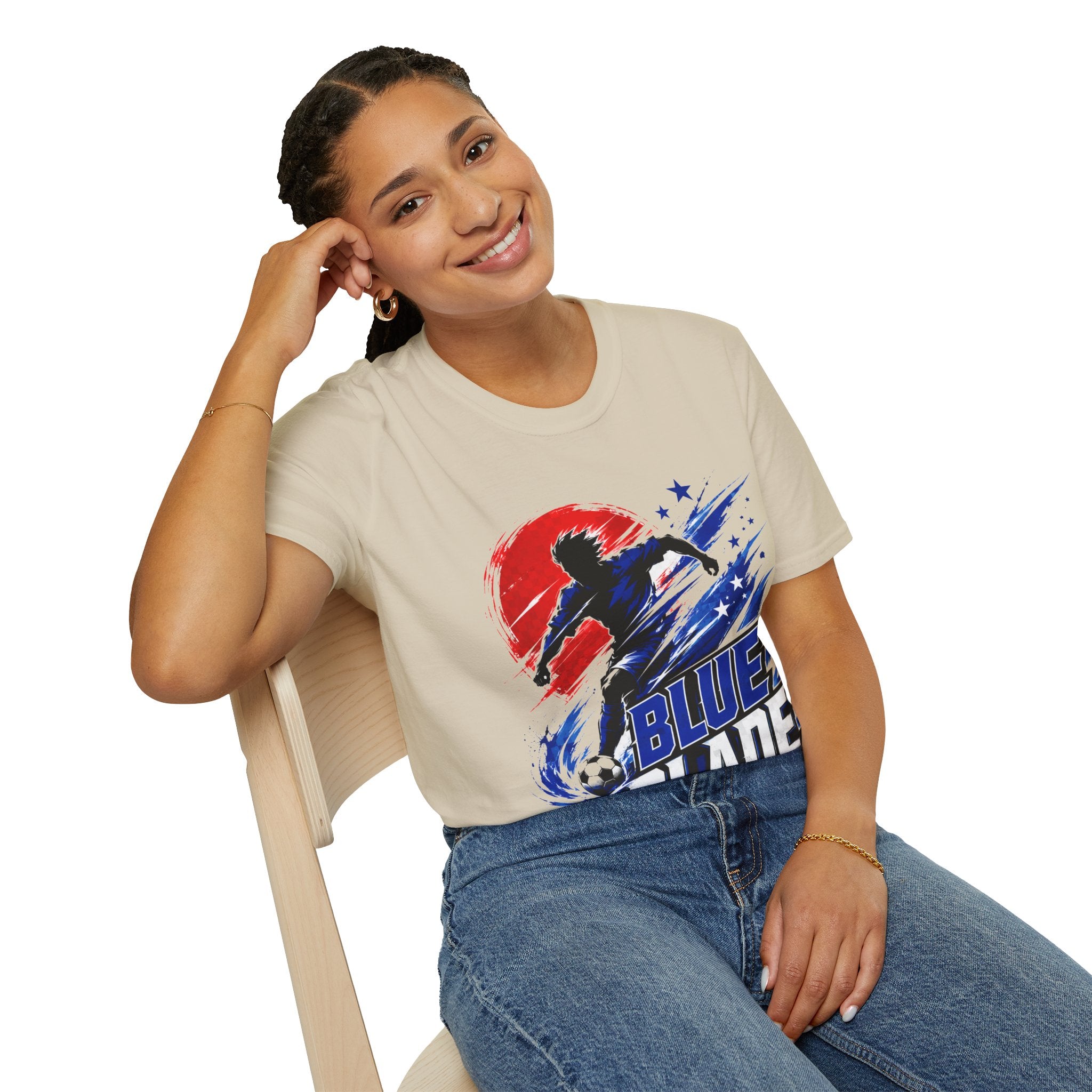 Japan T-Shirt — Blue Blade Soccer Graphic Tee (Red & Blue Starburst)