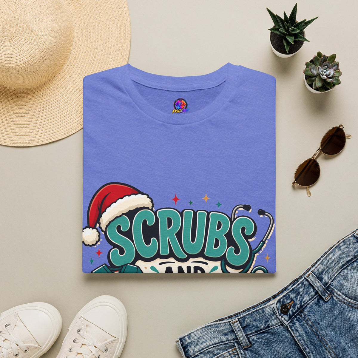 Scrubs and Santa Christmas T-Shirt — Cute Holiday Nurse Tee