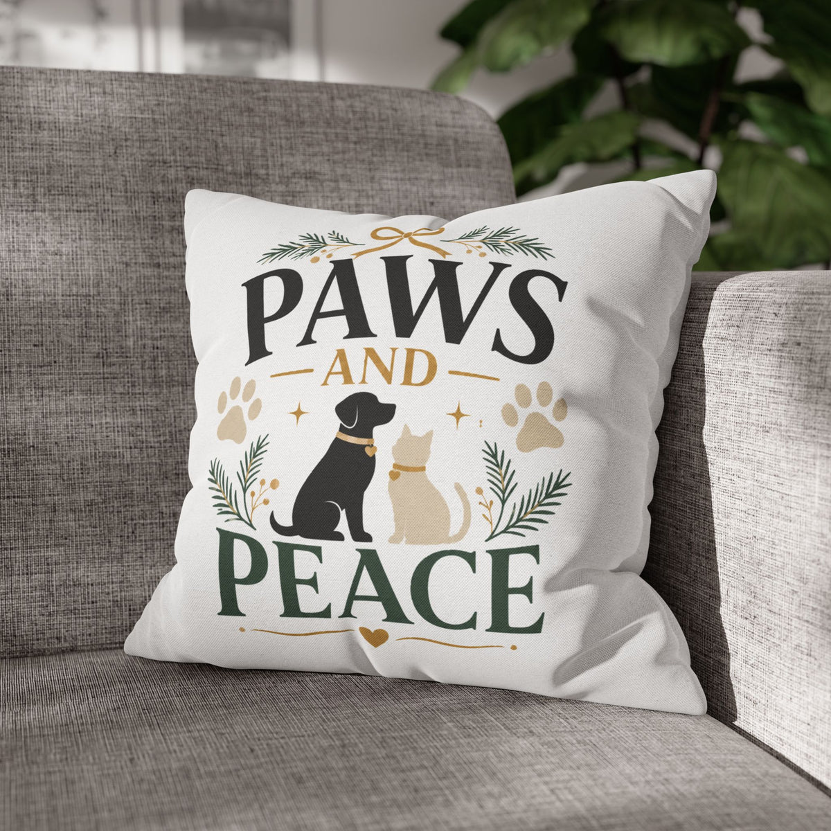 Christmas Paws and Peace Throw Pillowcase — Pet Holiday Decorative Cushion Cover