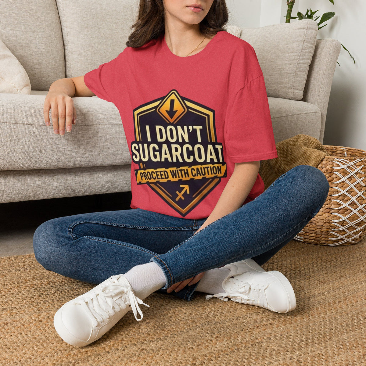 I Don’t Sugarcoat T-Shirt — Bold Caution Sign Graphic Tee (Proceed With Caution)