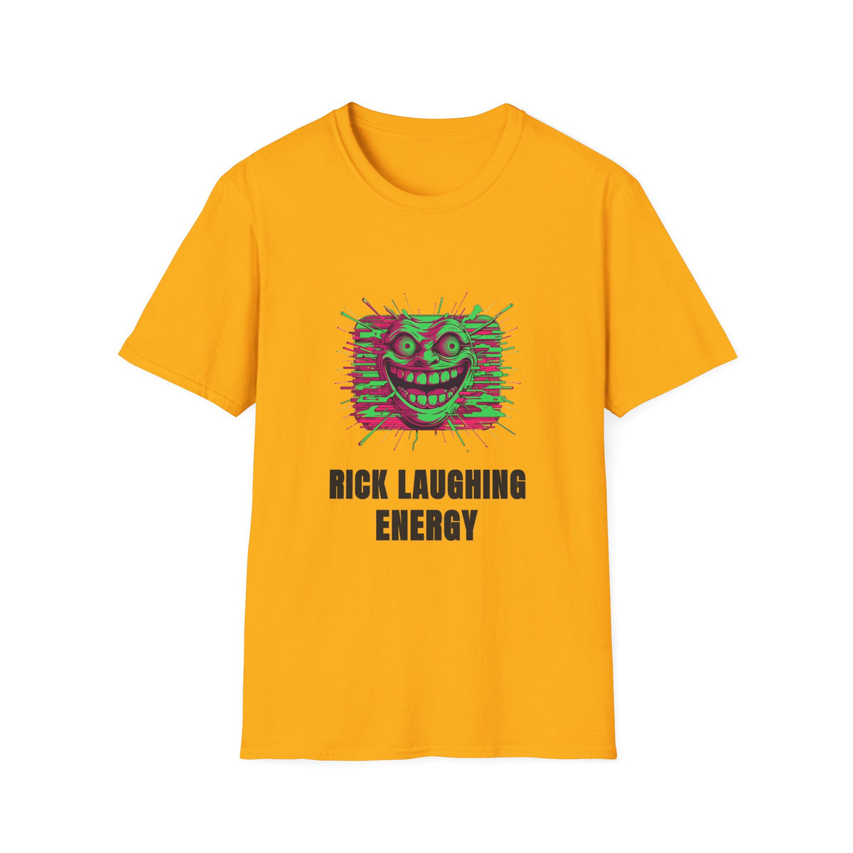 T-Shirt — 'Rick Laughing Energy' Neon Glitch Graphic - Trending Now - August 2026