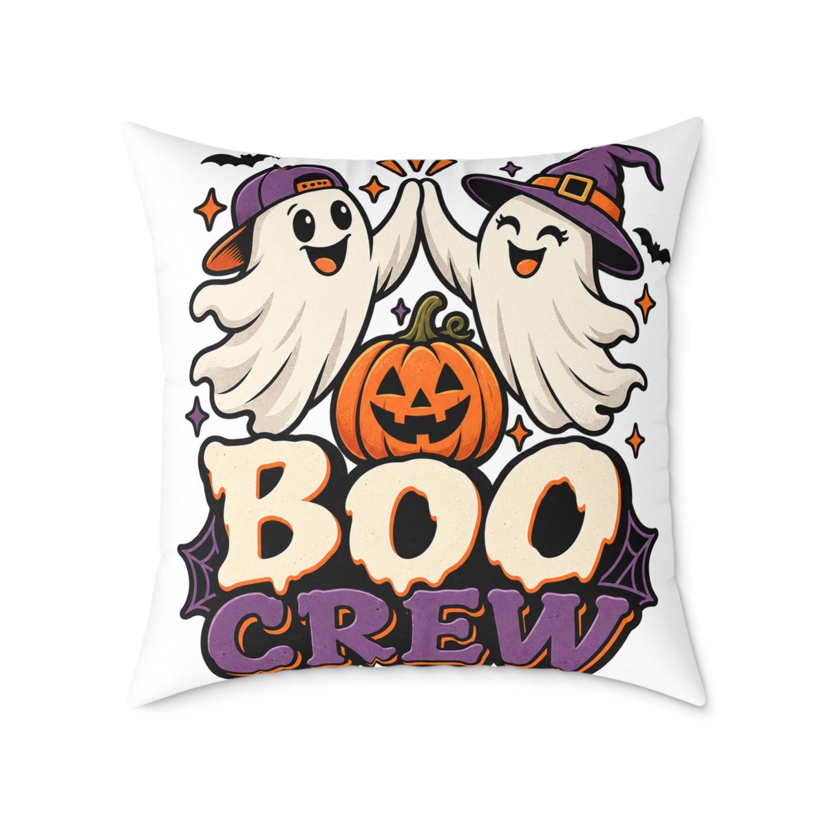 Halloween Boo Crew Pillow — Cute Ghosts & Pumpkin Square Throw Pillow