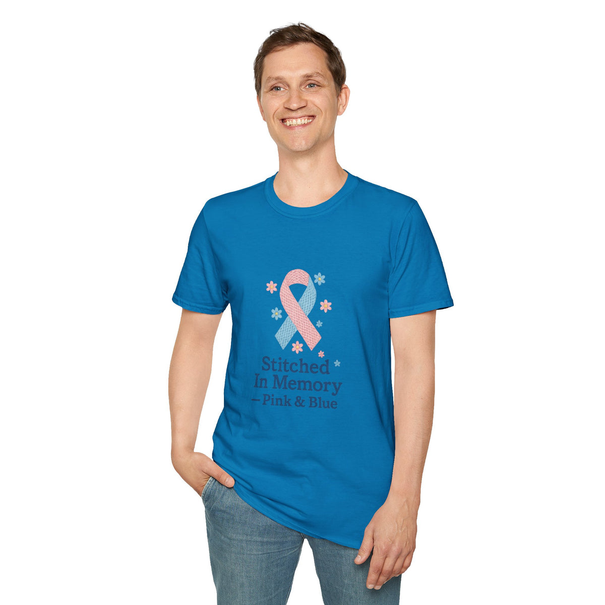 In Memory Pink & Blue Ribbon T-Shirt — "Stitched In Memory" Awareness Tee - Trending Now - October 2026