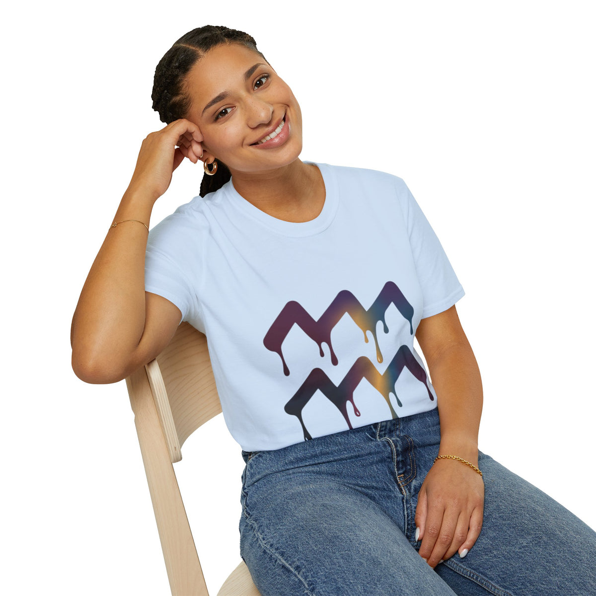 Aquarius Zodiac Dripping Chevron Graphic T-Shirt