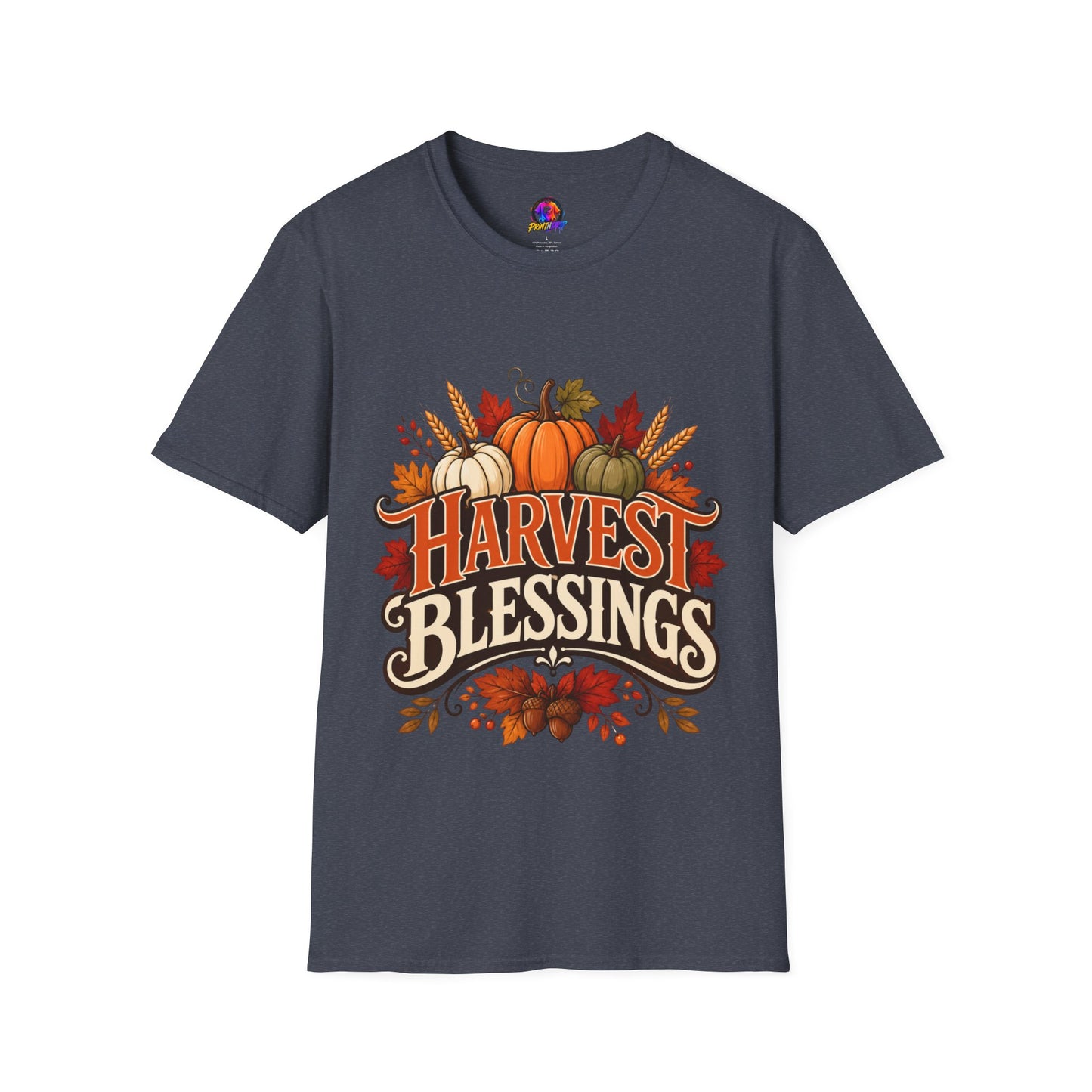 Harvest Blessings T-Shirt — Fall Pumpkin Harvest Graphic Tee for Thanksgiving