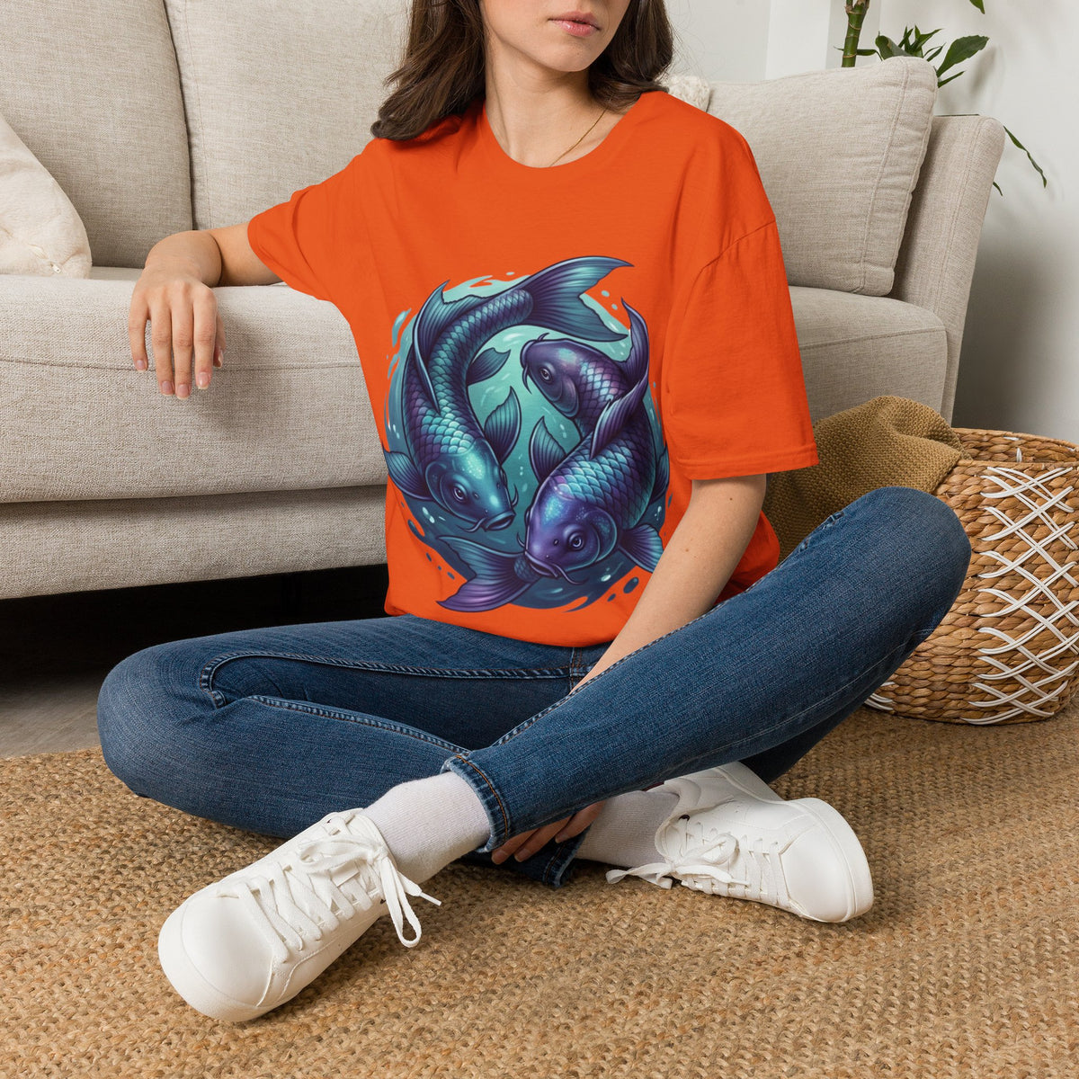 Pisces Zodiac Koi Fish Tee — Yin Yang Aquatic Graphic T-Shirt