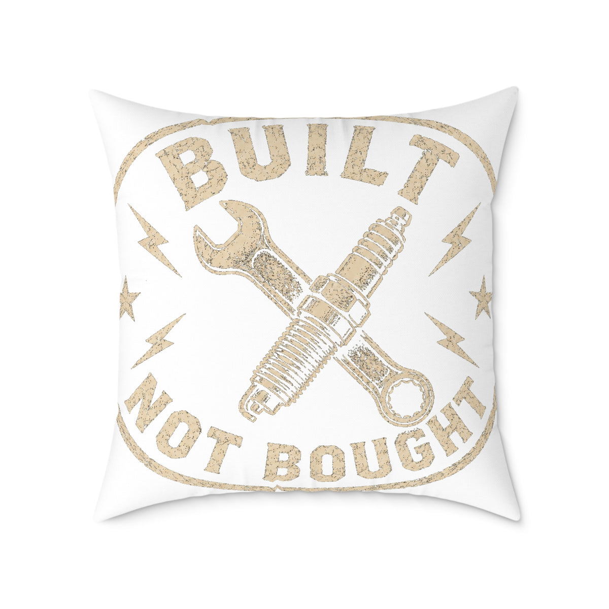 Built Not Bought Throw Pillow  Milo Bailey Dog Dad Mom— Mechanics & DIY Garage Accent