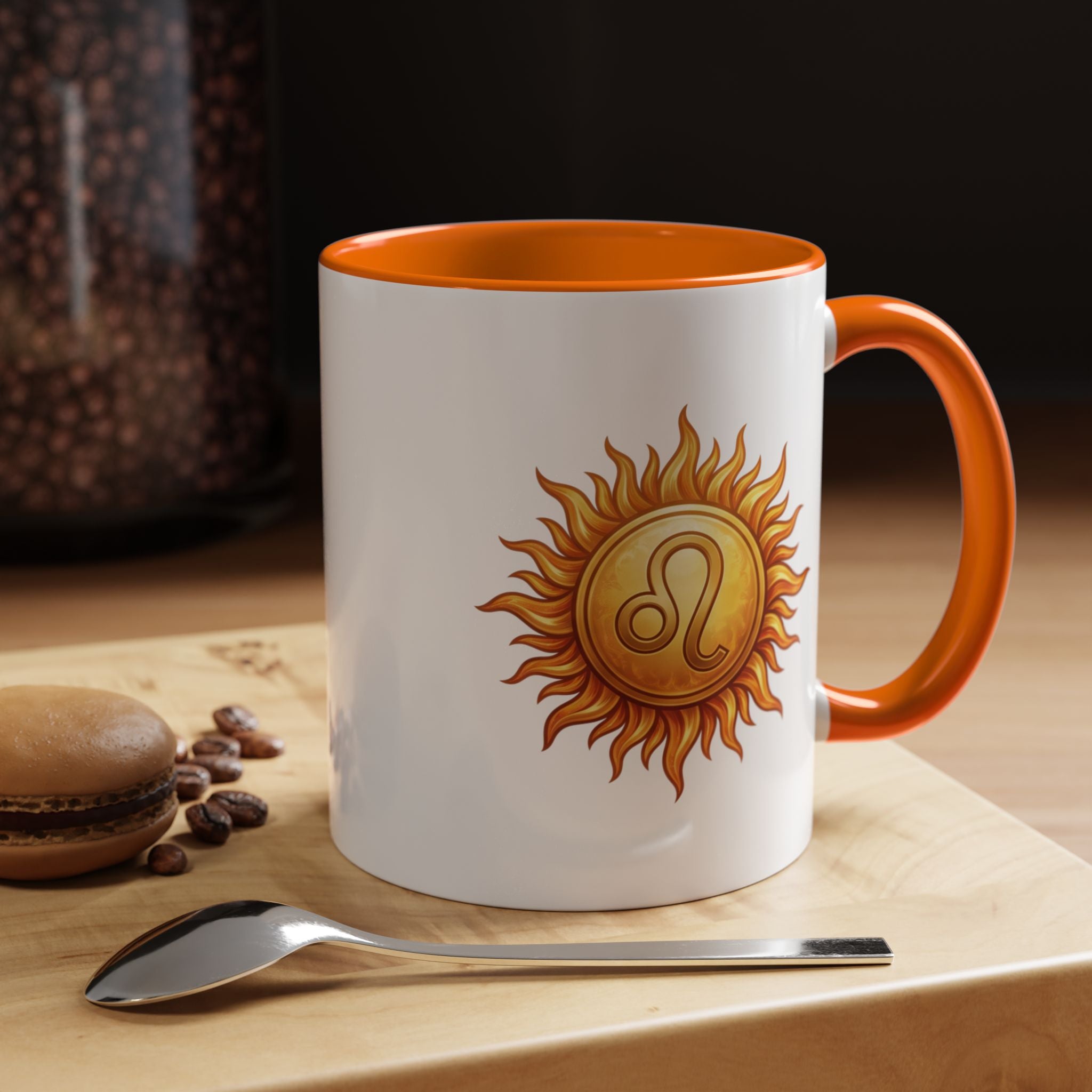 Leo Zodiac Sun Coffee Mug — Astrology Gift, Bold Sun & Leo Symbol Accent Mug