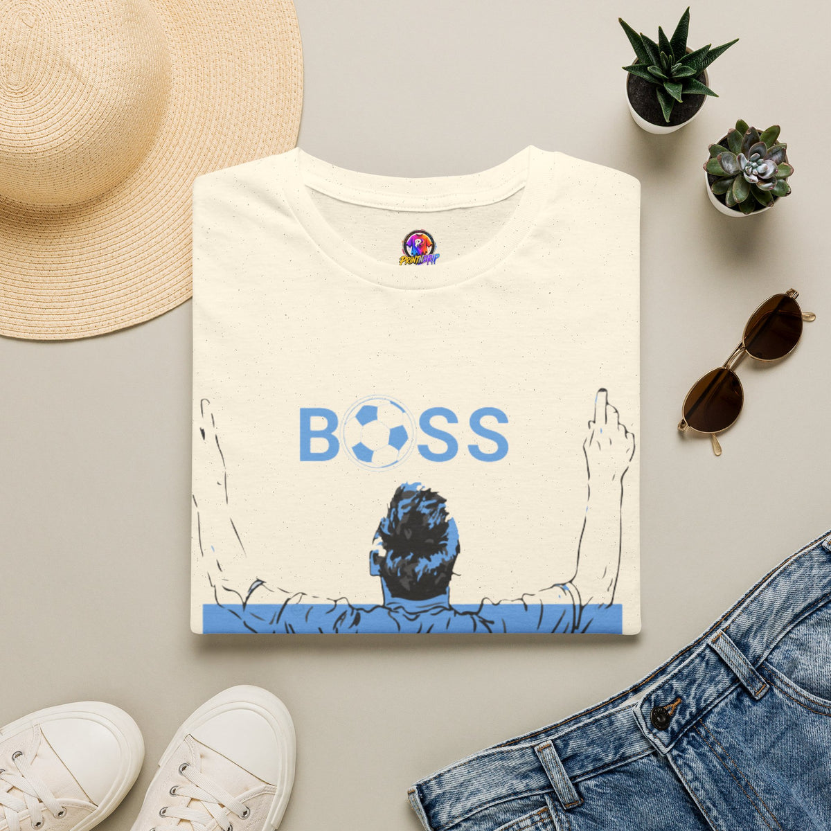 Soccer Boss T‑Shirt — 'BOSS' Striped Football Player Graphic Tee