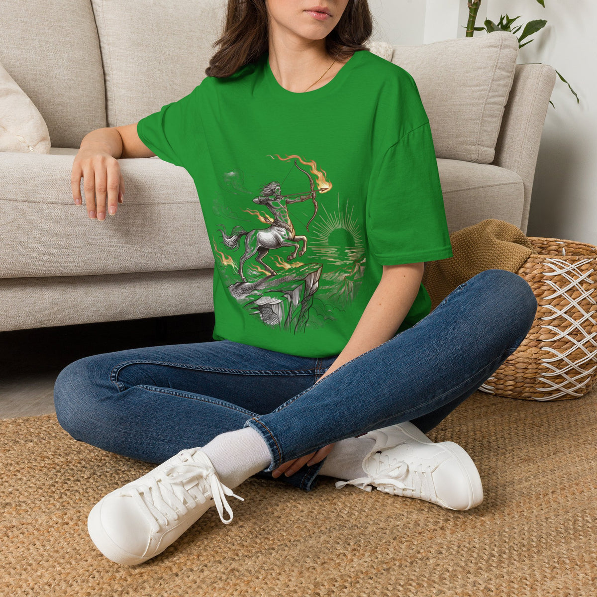 Sagittarius Centaur Archer T-Shirt — Mythical Archer Graphic Tee (Flaming Bow)