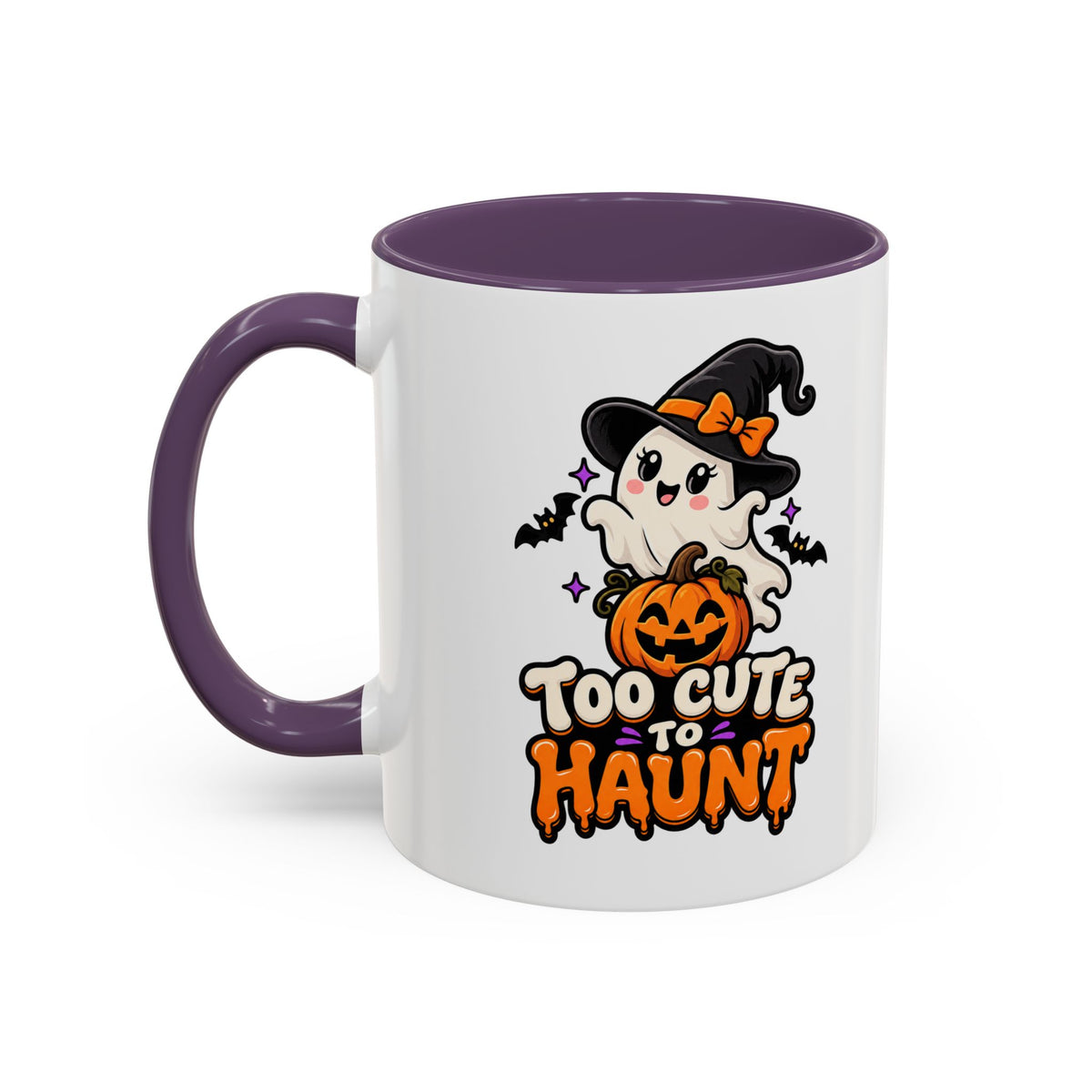 Halloween Coffee Mug - 'Too Cute to Haunt' Ghost Pumpkin Accent Mug