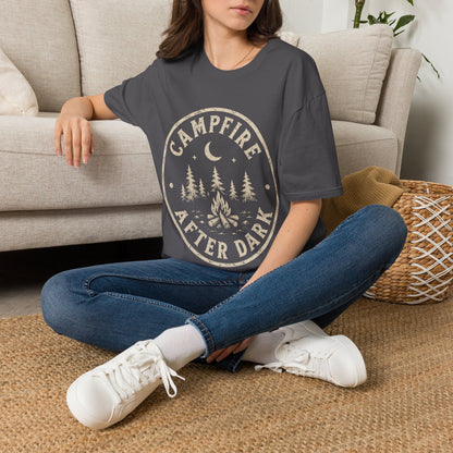Campfire T-Shirt — 'Campfire After Dark' Vintage Moon & Trees Graphic