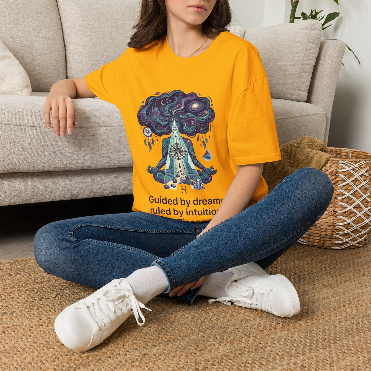 Dreamy Meditation T-Shirt — 'Guided by dreams, ruled by intuition' Spiritual Art Tee