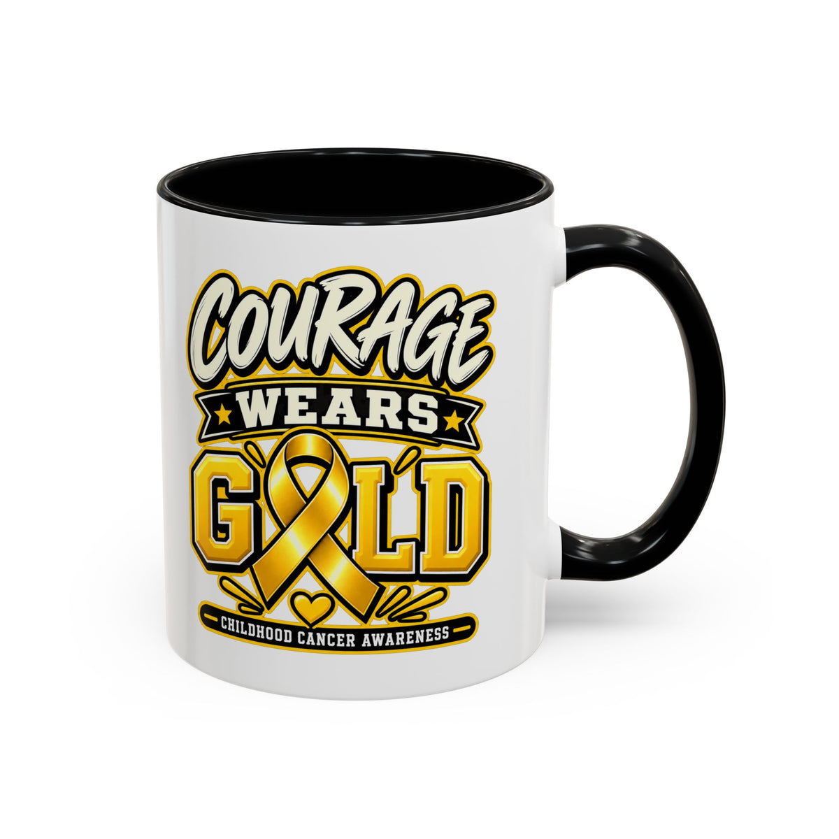 Courage Wears Gold Coffee Mug — Childhood Cancer Awareness Tea Cup