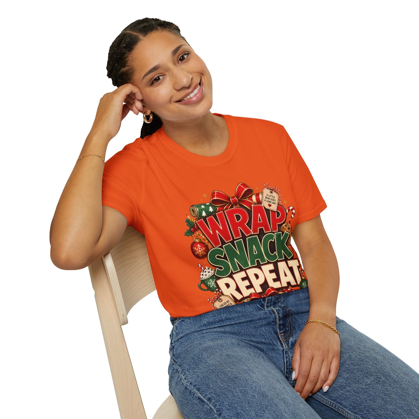 T-Shirt — "Wrap Snack Repeat" Christmas Graphic Tee