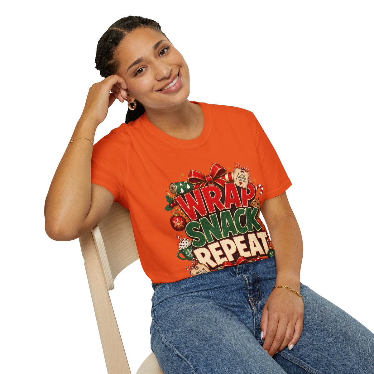 T-Shirt — "Wrap Snack Repeat" Christmas Graphic Tee
