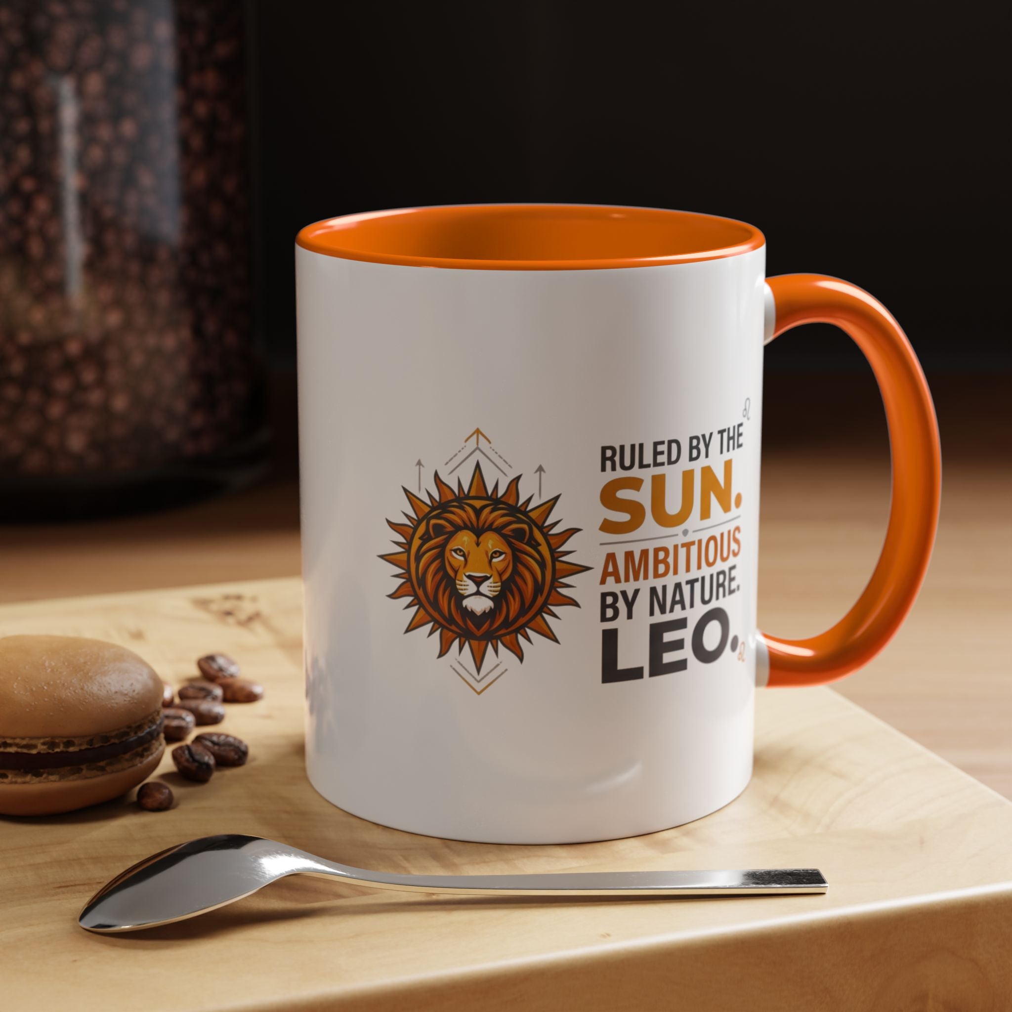 Leo Zodiac Coffee Mug — "Ruled by the Sun. Ambitious by Nature. LEO." Accent Ceramic Mug
