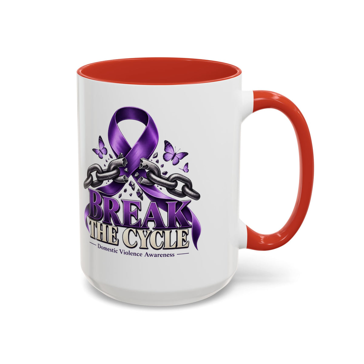 Break the Cycle Coffee Mug – Domestic Violence Awareness Purple Ribbon (11/15oz)
