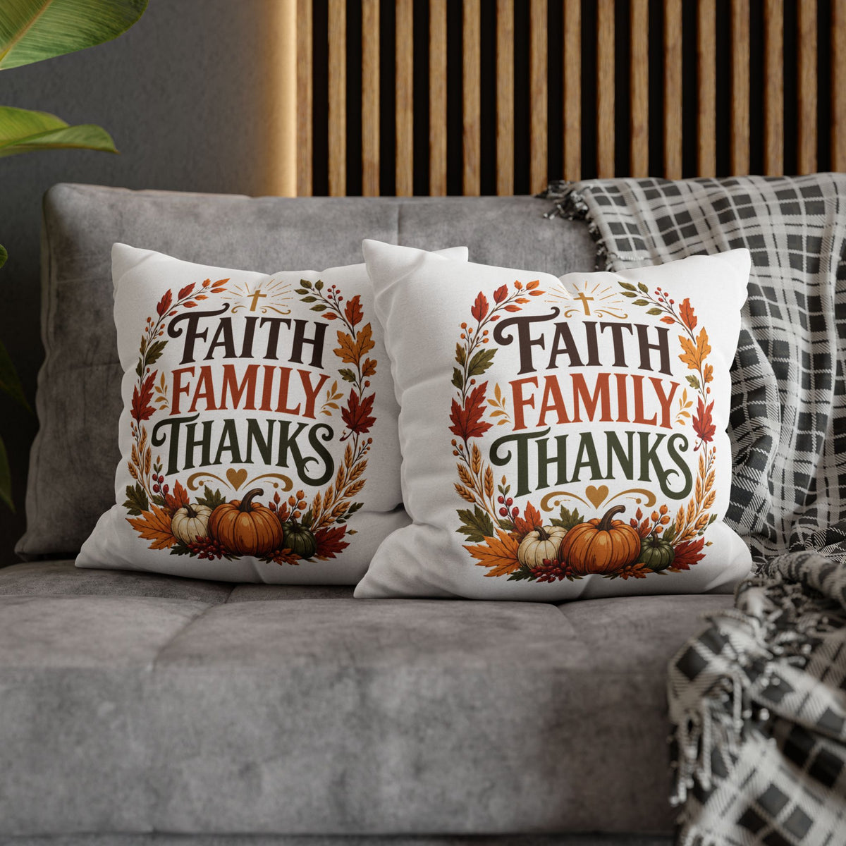 Thanksgiving Faith Family Thanks Fall Pillowcase — Thanksgiving Autumn Decorative Throw Pillow
