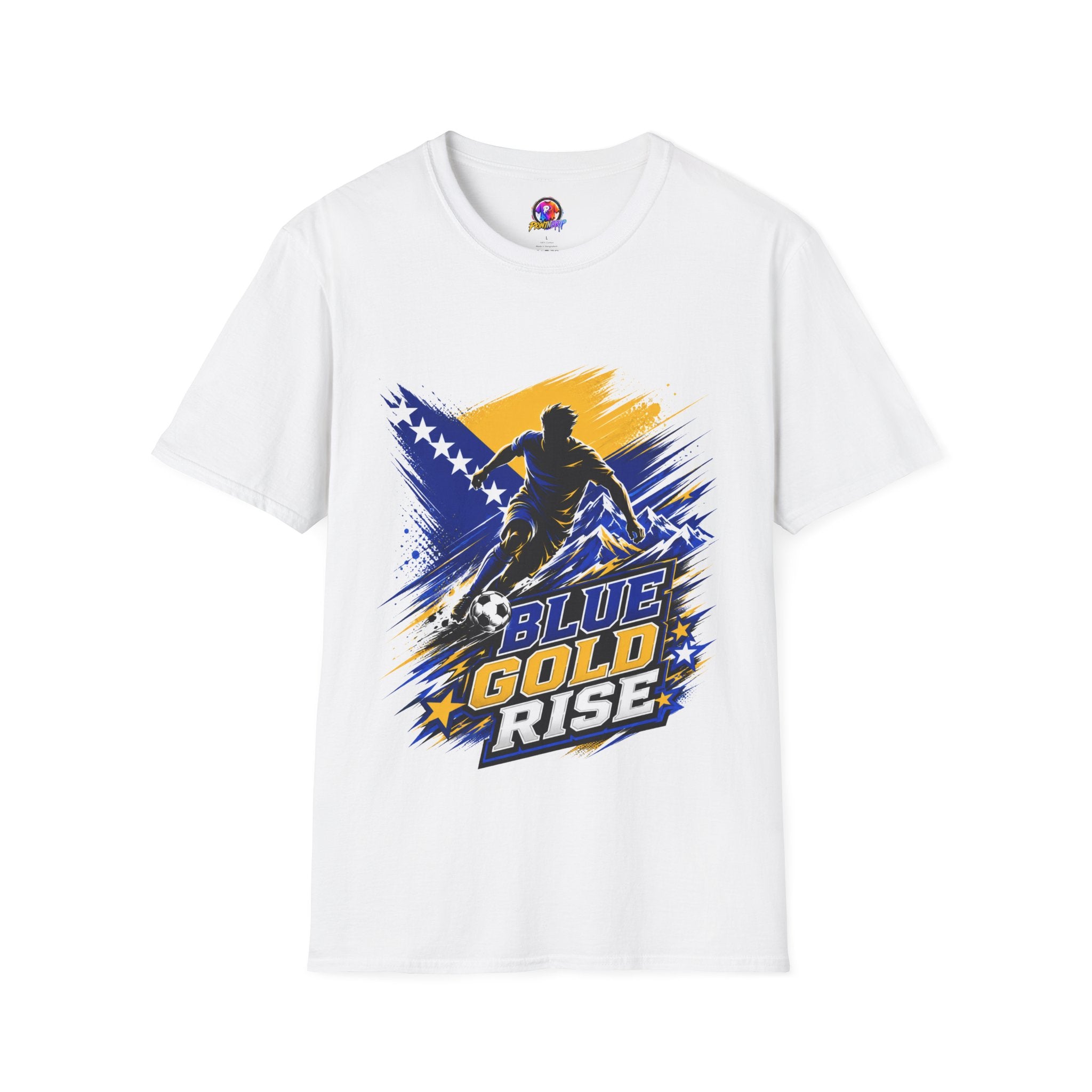 Bosnia Football T‑Shirt - "Blue Gold Rise" Soccer Graphic Tee