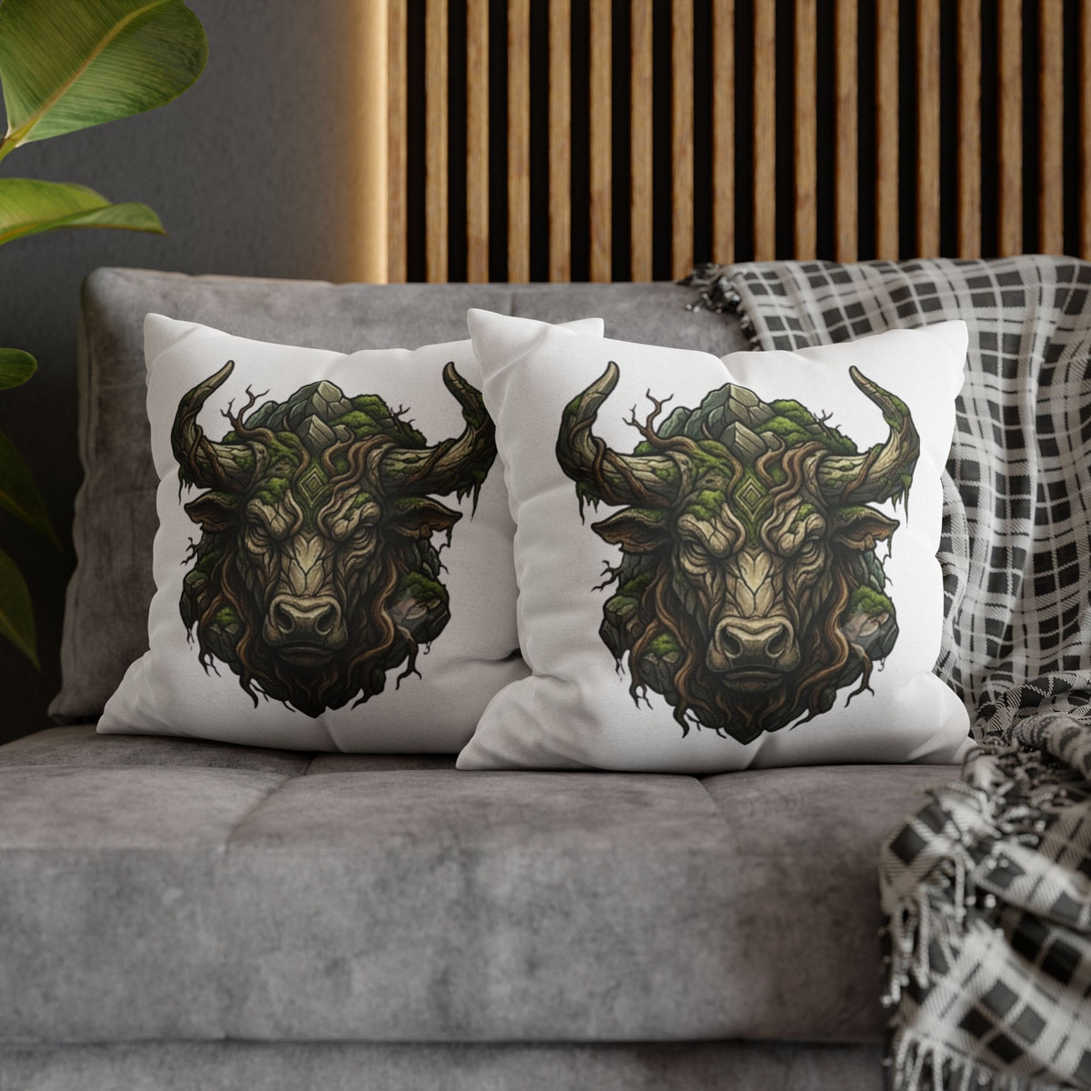 Taurus Forest Bull Decorative Pillowcase — Mythic Woodland Ox Accent Cushion