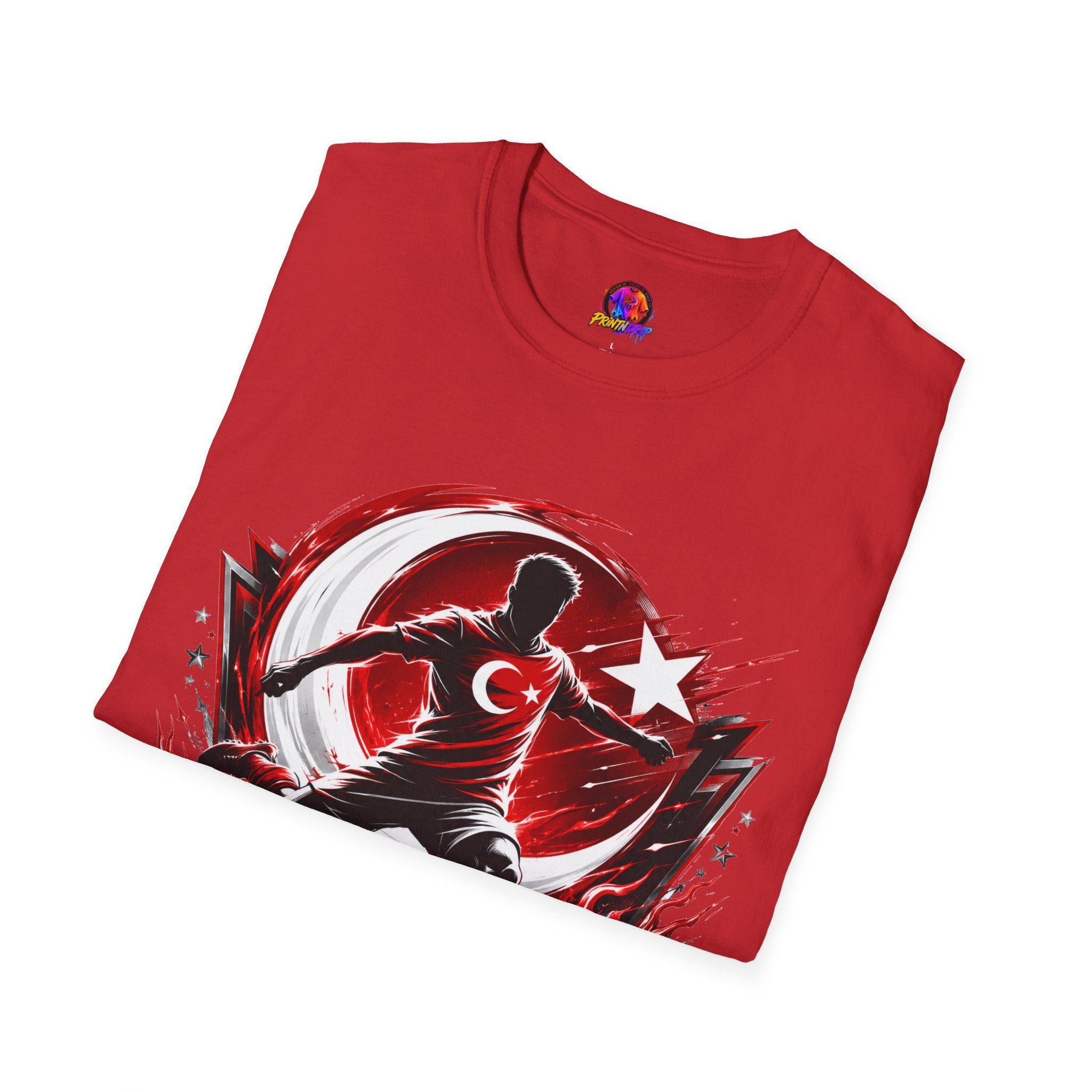 Turkey Crimson Flame Soccer T-Shirt — Turkish Crescent & Star Football Fan Tee