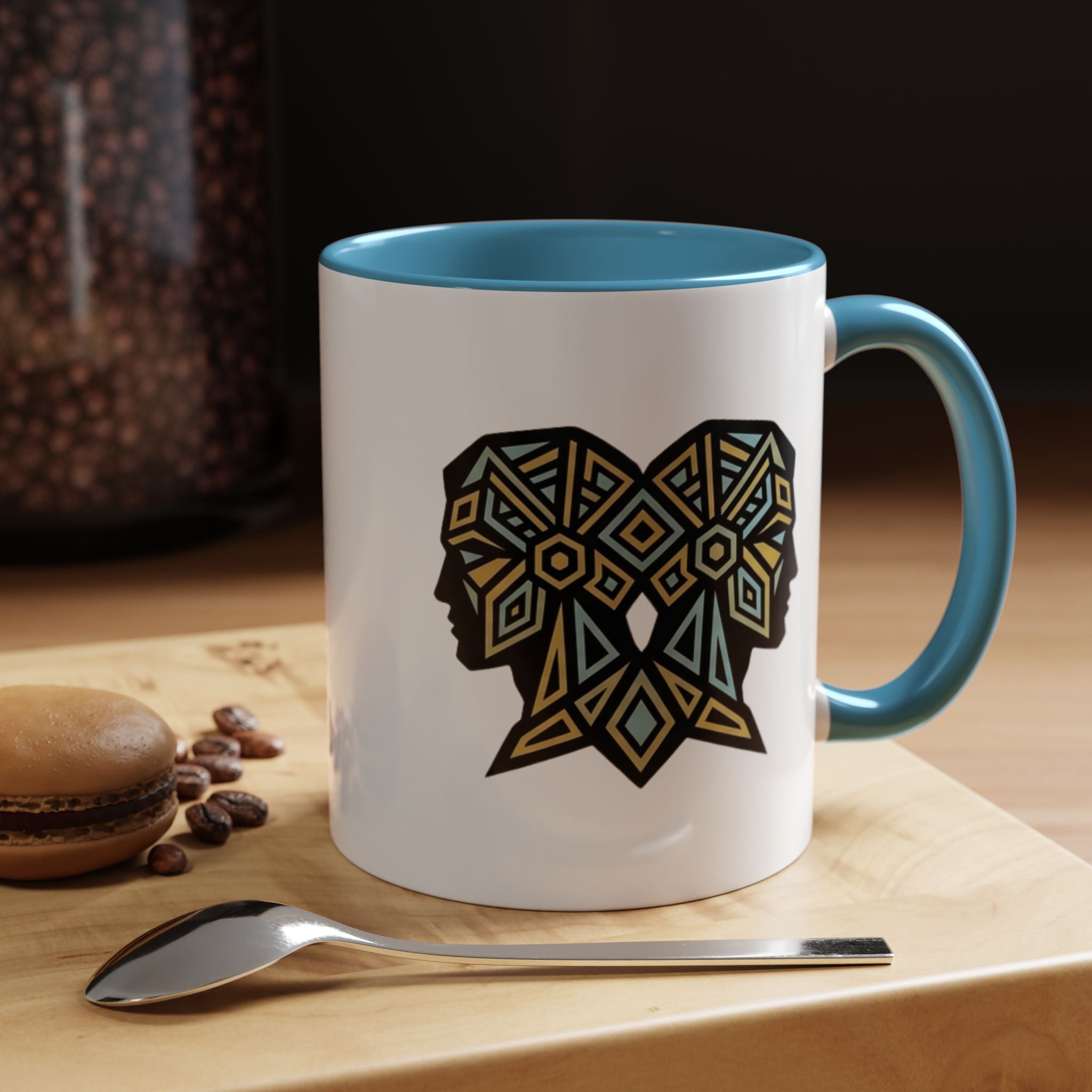 Geometric Elephant Accent Coffee Mug — Tribal Mosaic Design