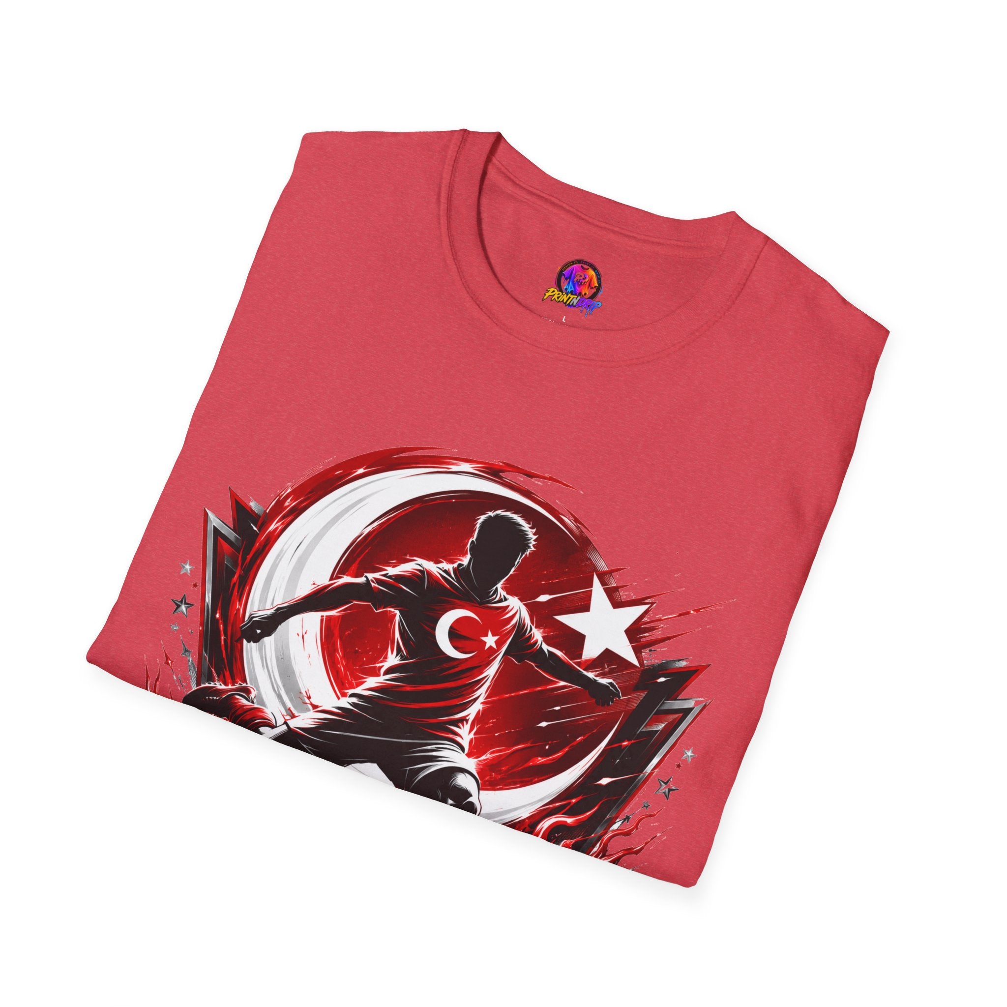 Turkey Crimson Flame Soccer T-Shirt — Turkish Crescent & Star Football Fan Tee