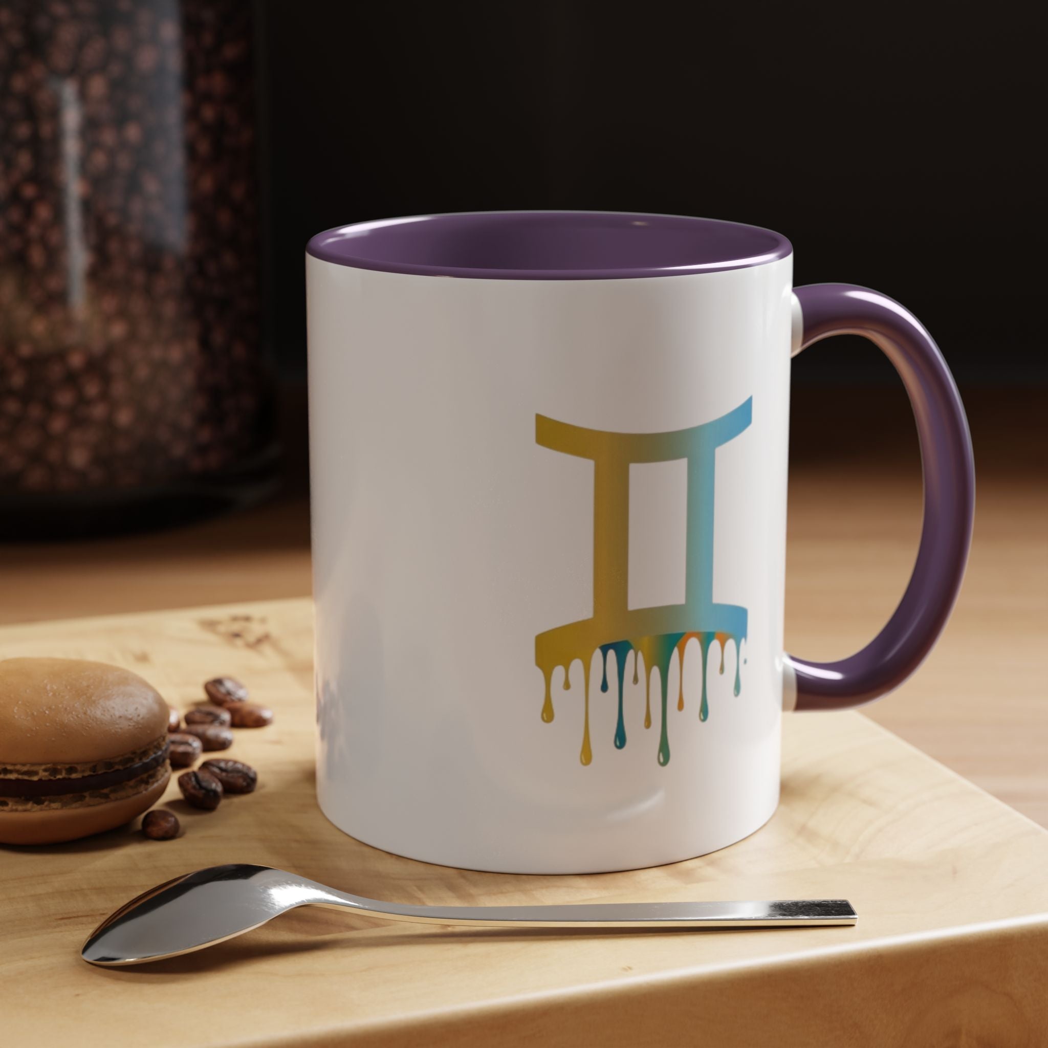 Gemini Zodiac Coffee Mug - Dripping Rainbow Gemini Symbol Accent Mug