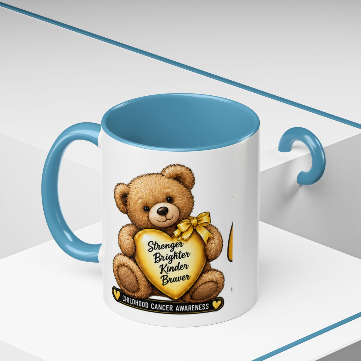 Gold Ribbon Teddy Bear Childhood Cancer Awareness Accent Mug (11/15oz)