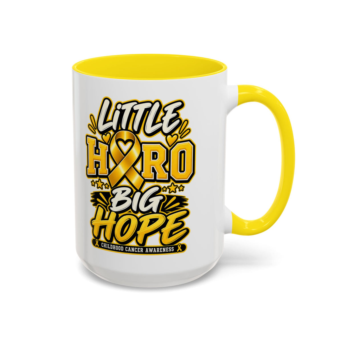 Little Hero Big Hope Coffee Mug — Childhood Cancer Awareness Accent Mug (11/15 oz)