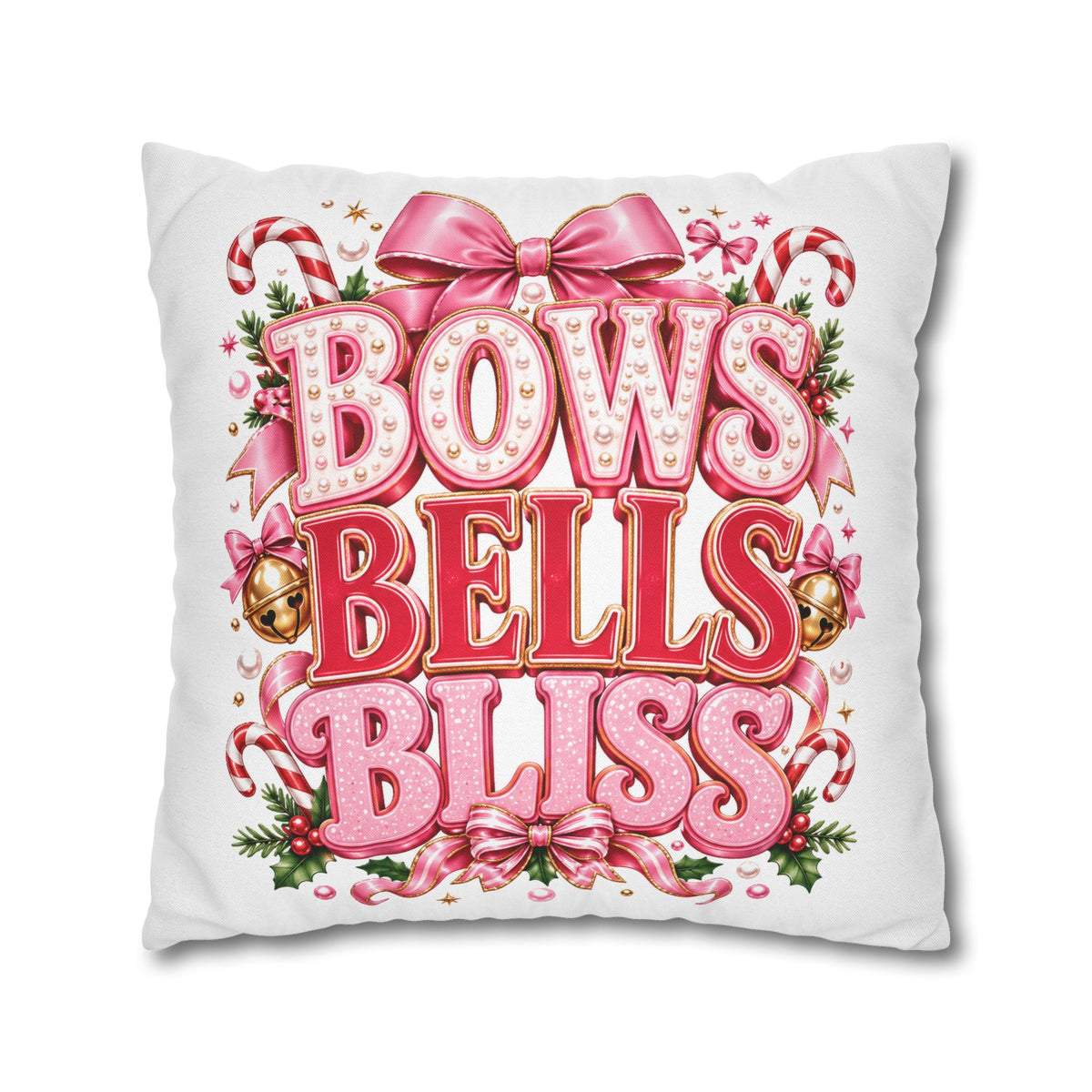 Bows Bells Bliss Decorative Throw Pillowcase Modern Day Christmas